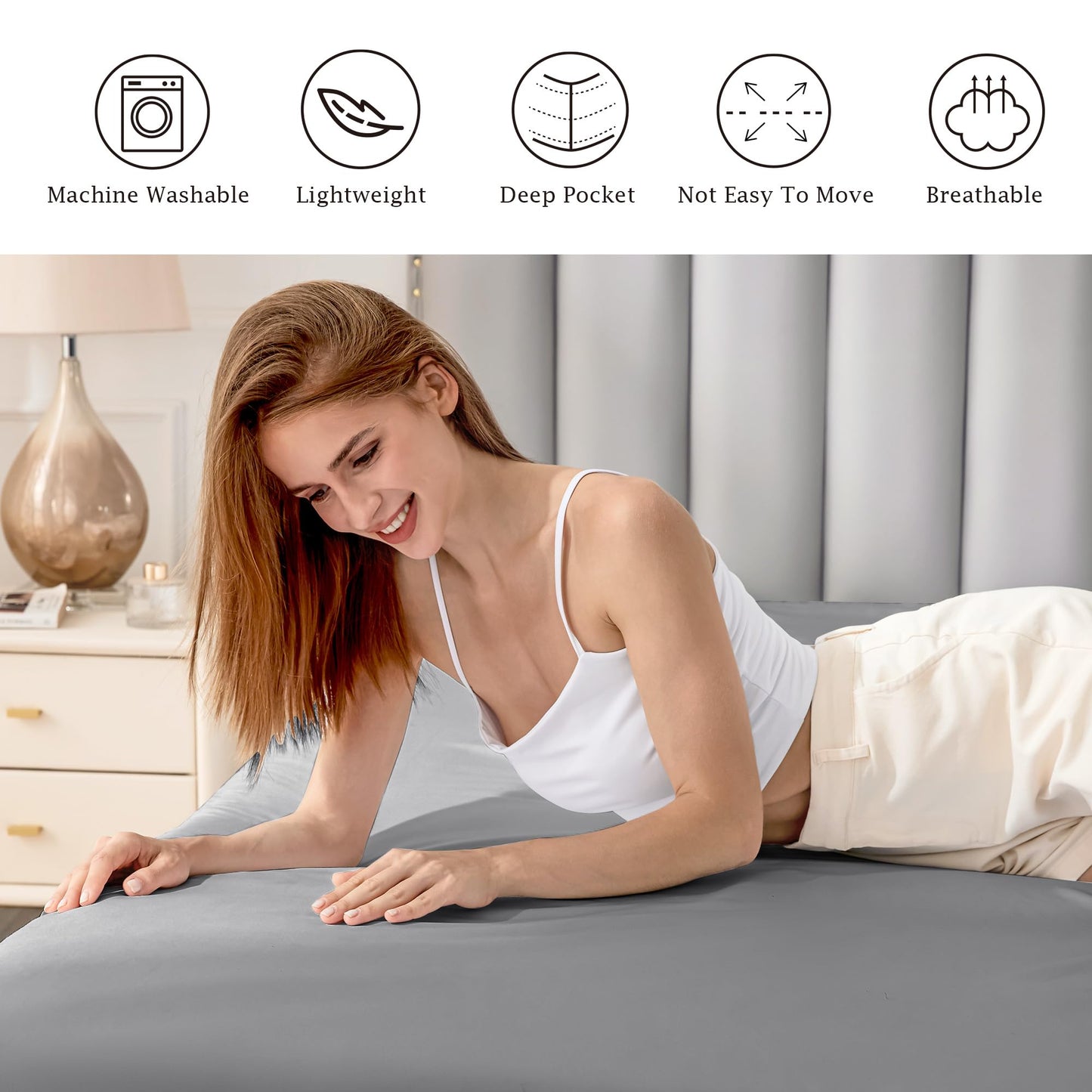 FreshCulture Pure Cotton Fitted Sheets Queen Size, 300 Thread Count Percale Sheets for Queen Size Bed, Soft & Breathable Cotton Sheets, Luxury Size Fitted Sheet Only (Light Grey)