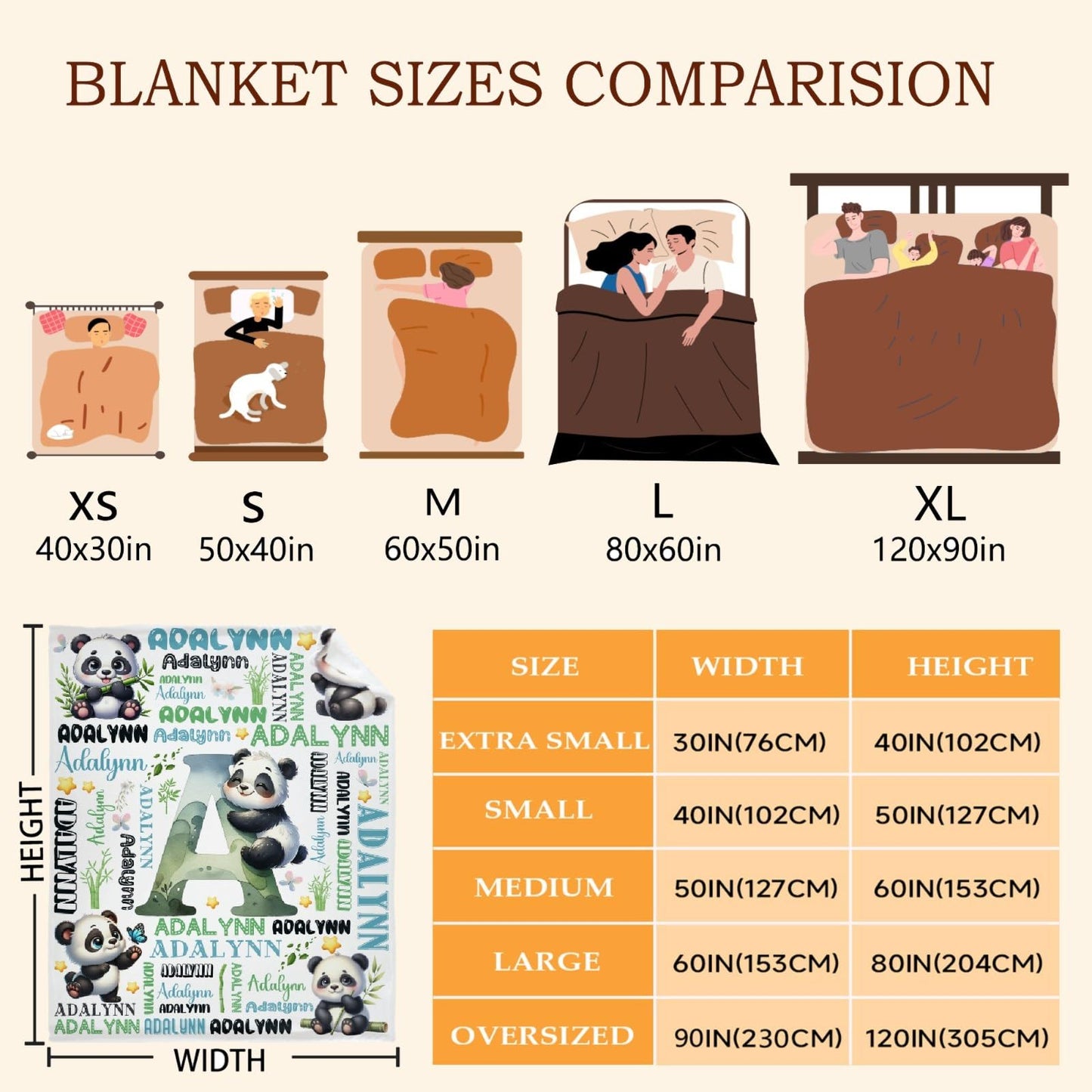 Custom Panda Blanket,Personalized Panda Gifts,Soft Flannel Throw for Bed Sofa,Lightweight,40 x 30in