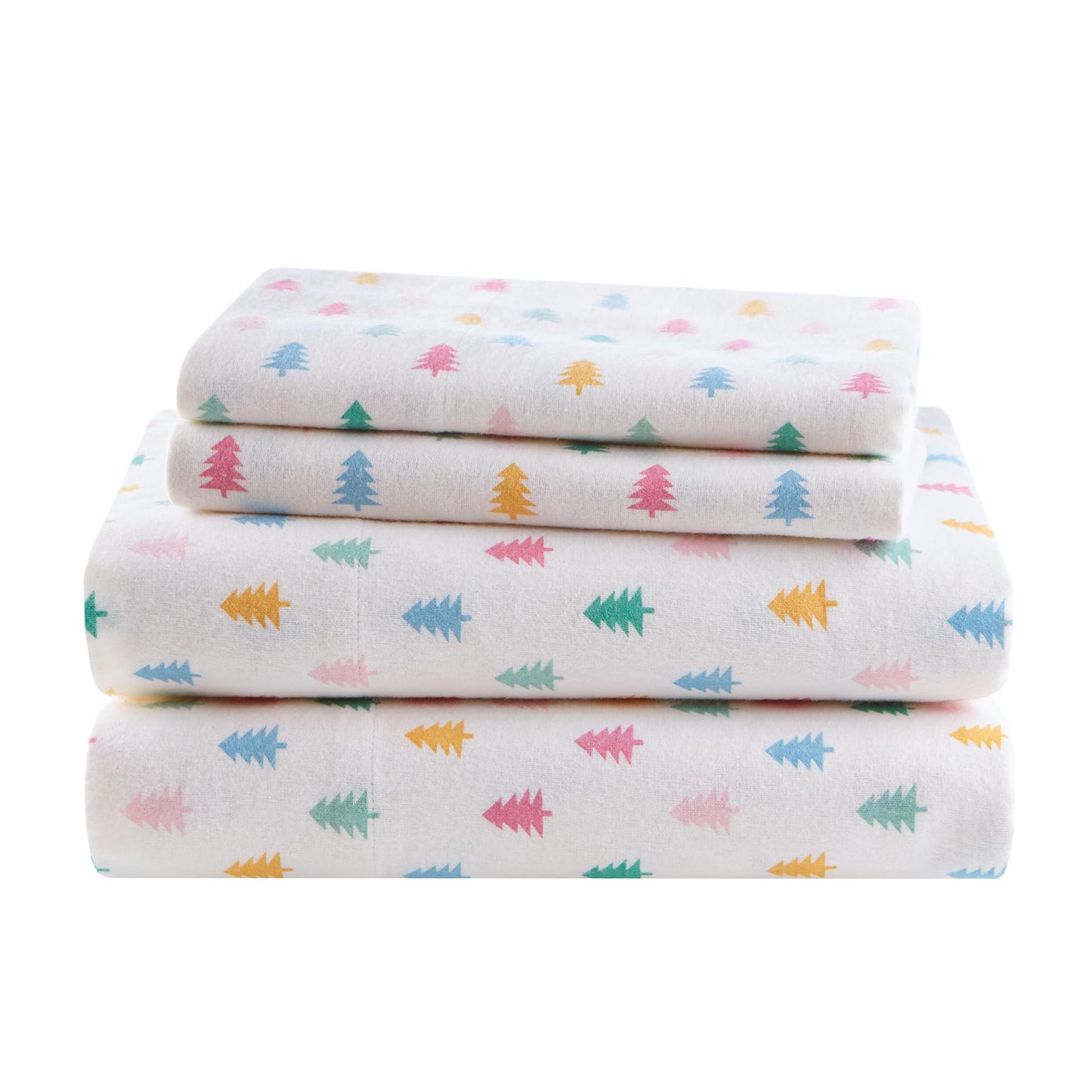 Intelligent Design Flannel Sheets Full, Cozy Soft 100% Cotton Flannel Bedding, Printed Warm Full Sheets Set, Ultra Soft Cold Weather Bed Sheet Set, Tree Block, 4 Piece