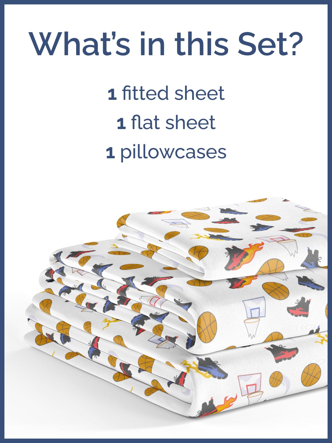 Kids Twin Size Bed Sheet Set - 3 Piece Kids Loft Bed Sheets - Basketball Sports ThemeD Bedding - Soft, Cute and Cozy - Breathable & Machine Washable - Athlete Bed Set for Boys, Girls, Teens & Toddlers