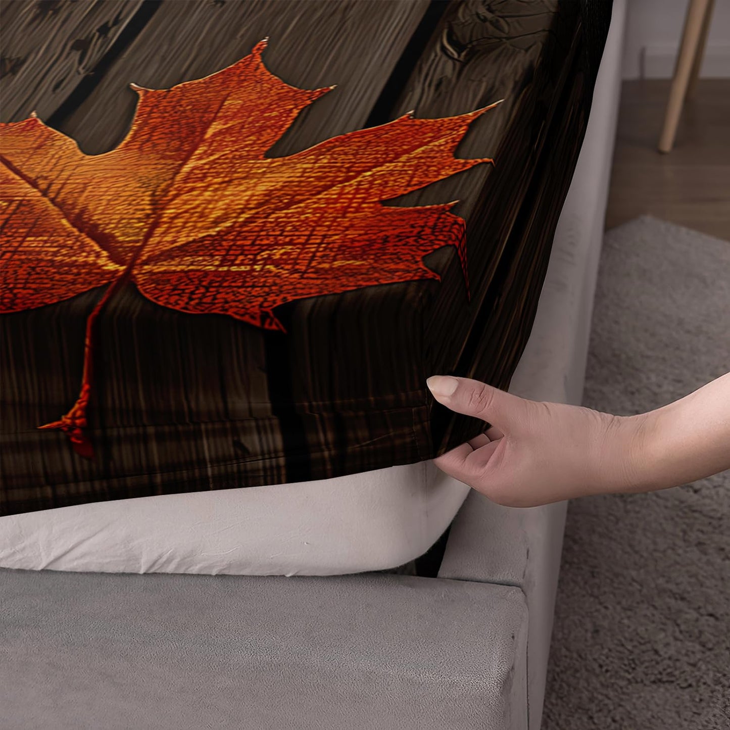 HOSIMA Twin Bedding Sets,Bear Maple Leaf Pine Tree Pattern Forest Rustic Fitted Sheet for Hunting Room Decor,Brown Plaid Patchwork Bedding for Adults Room Decor,1 Fitted Sheet+2 Pillowcases.