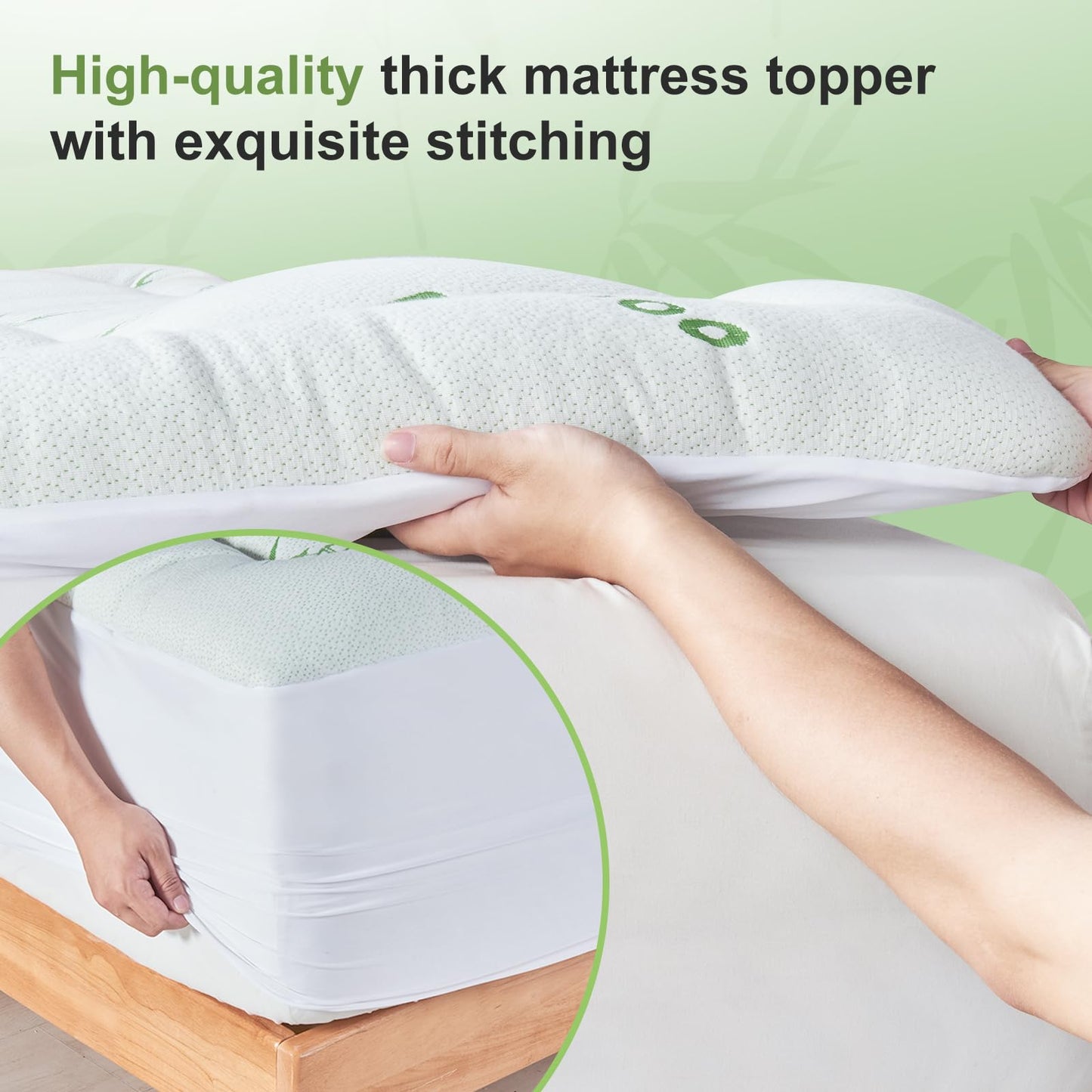SurChic King Size Mattress Topper Viscose Derived from Bamboo, Soft Thick Pillow Top Mattress Pad Cover for Back Pain, Cooling Mattress Protector with 8-21 Inch Deep Pocket, White