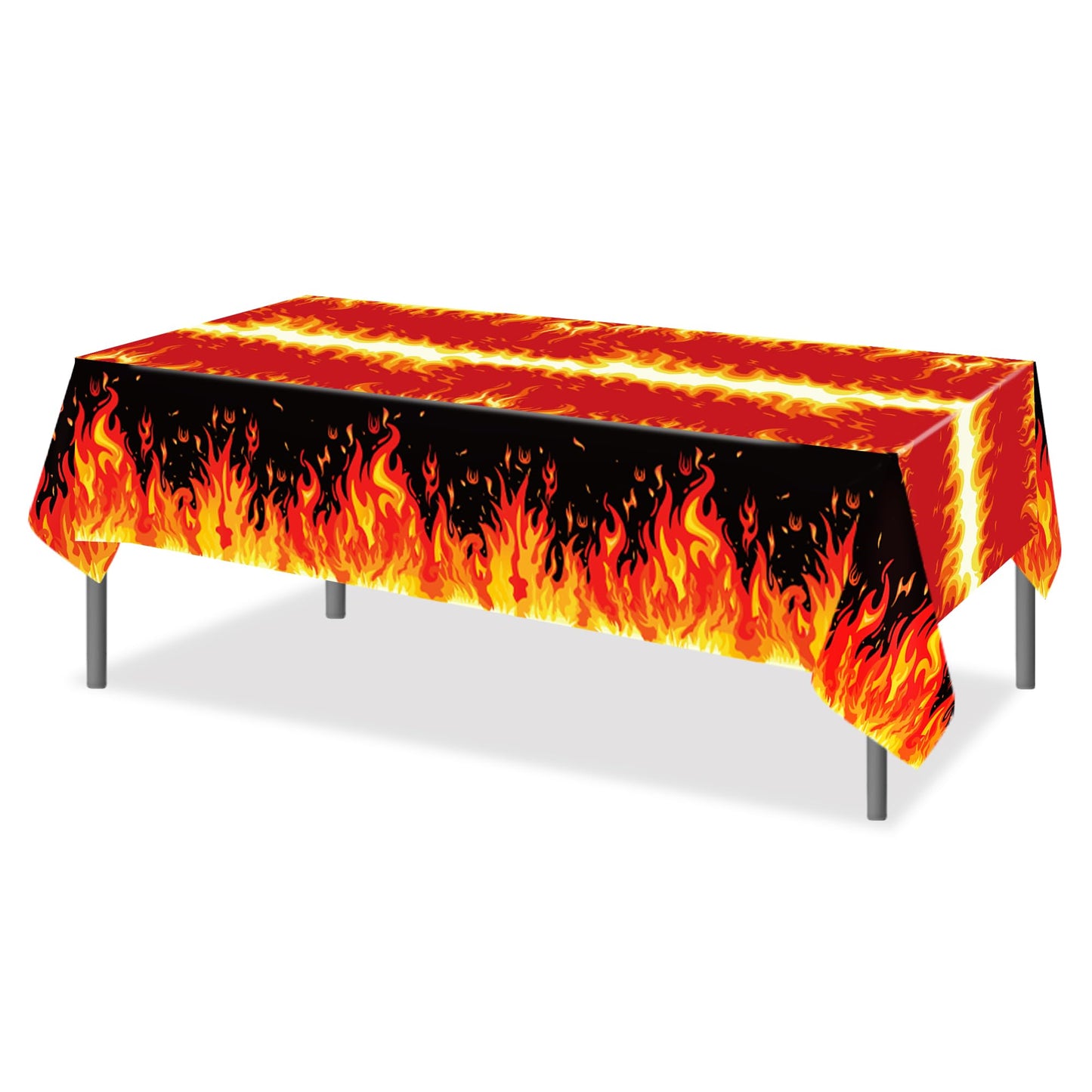 CC HOME 1Pc Fire Party Plastic Tablecloth 54 x 87 Inch Long Table Cover, Flame Party Tablecover for Fire Fighting Theme Kids Baby Shower Birthday Dinner Picnic Kitchen Event