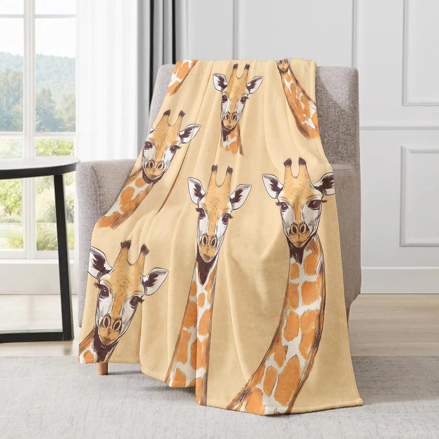 ainori Cute Giraffe Head Blanket - Playful Animal Print Fleece Throw,Gifts for Adult, Soft & Warm,Lightweight, for Modern Art Decor, Safari Lovers,Living Room Home Accents 50x60in