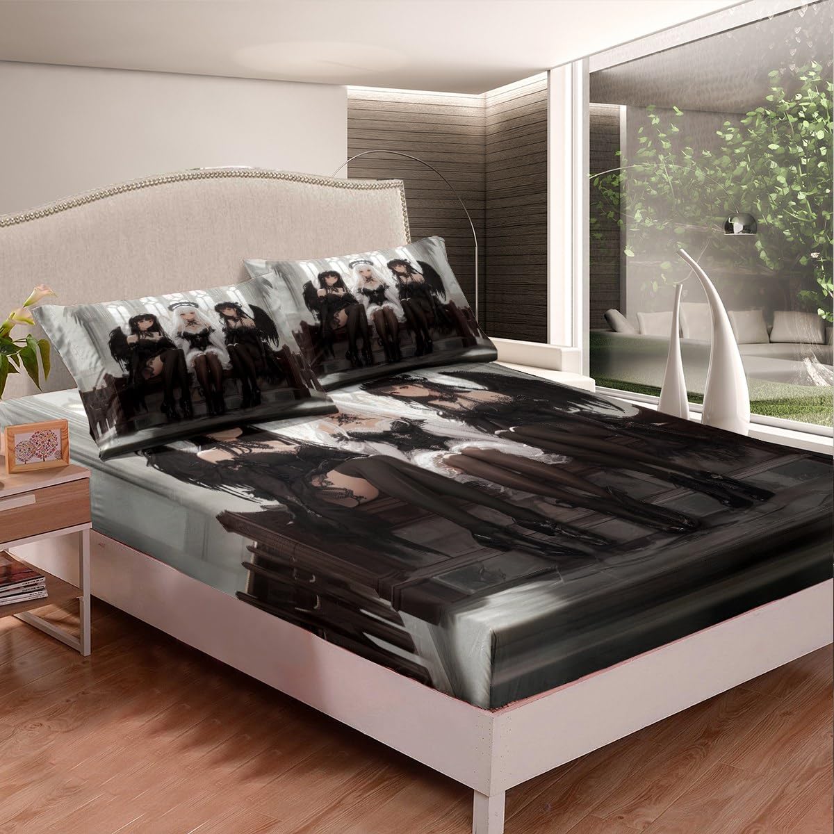 Erosebridal Japanese Anime Full Size Bedding Set, Anime Girl Bed Sheets Kawaii Japanese Style Fitted Sheet Cartoon Japan Animation Bed Set for Boys Youth Teens Adult Women Bedroom Decor