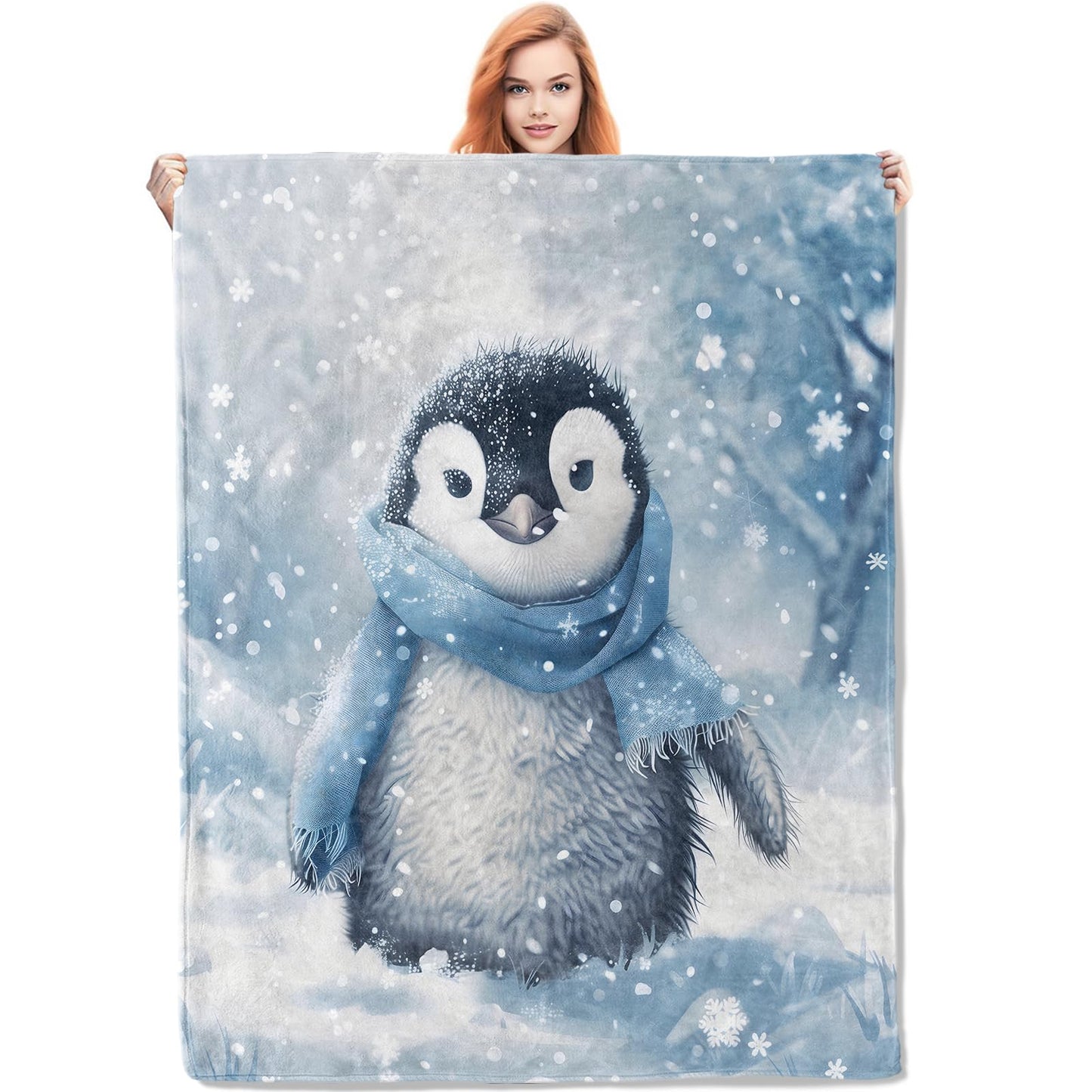 VANZEV Winter Animal Flannel Blanket, Soft Warm Lightweight Throw Blankets for Bed Couch Home Travel - Penguin Decor 50" x 60"