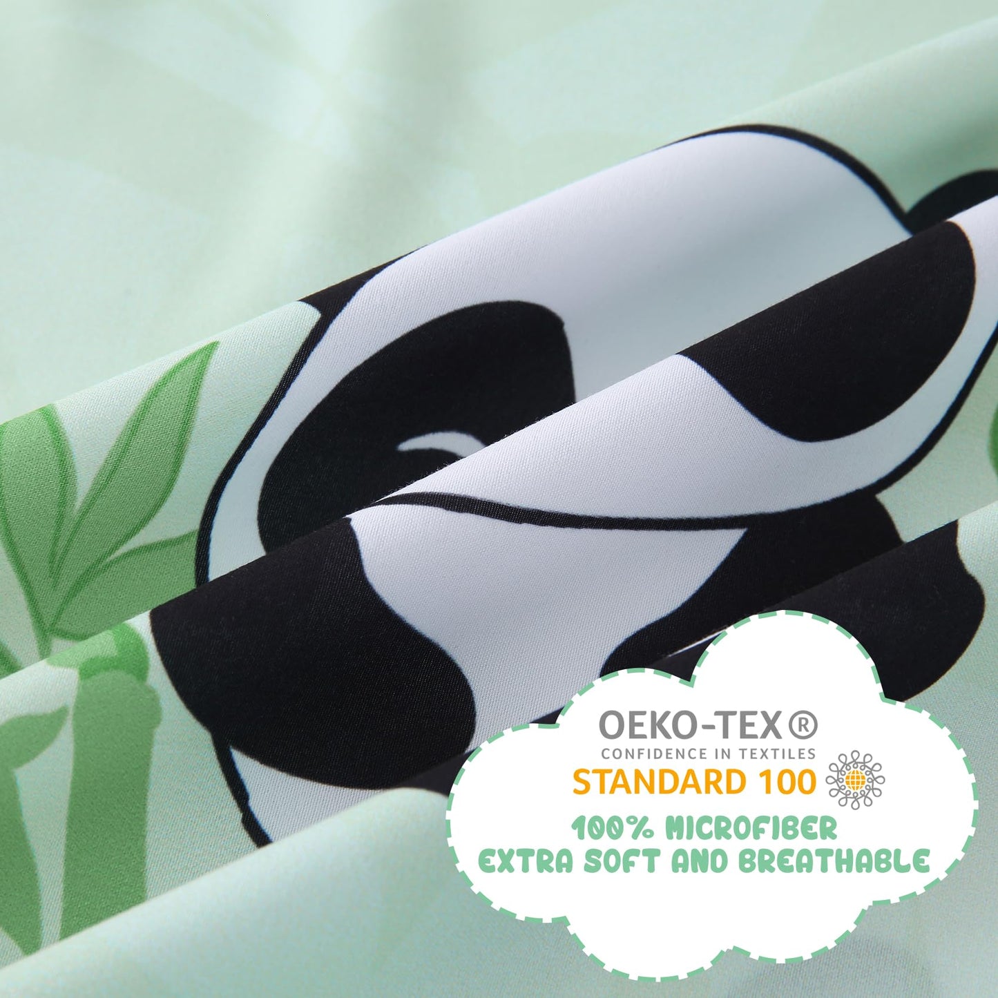 Yibeizi Twin Sheets Set Kids, Sage Green Panda Pattern Microfiber Single Bed Sheets, Cute Soft Oeko-Tex Extra Deep Pocket Sheets & Pillowcases Cooling Hypoallergenic Wrinkle Free Bedsheets