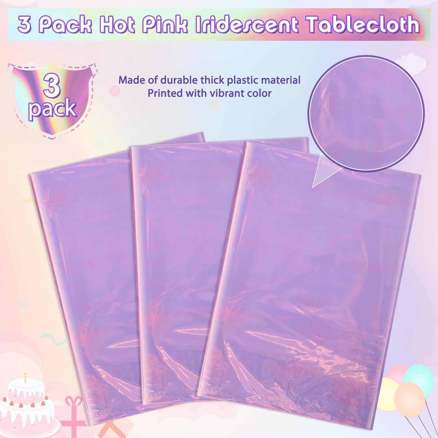 FunnyPars 3 Pack Light Purple Plastic Tablecloths for Rectangle Tables, Shiny Disposable Laser Rectangle Table Covers Foil Tablecloth Iridescent Party Decoration Birthday Bridal Wedding, 39x108 Inch