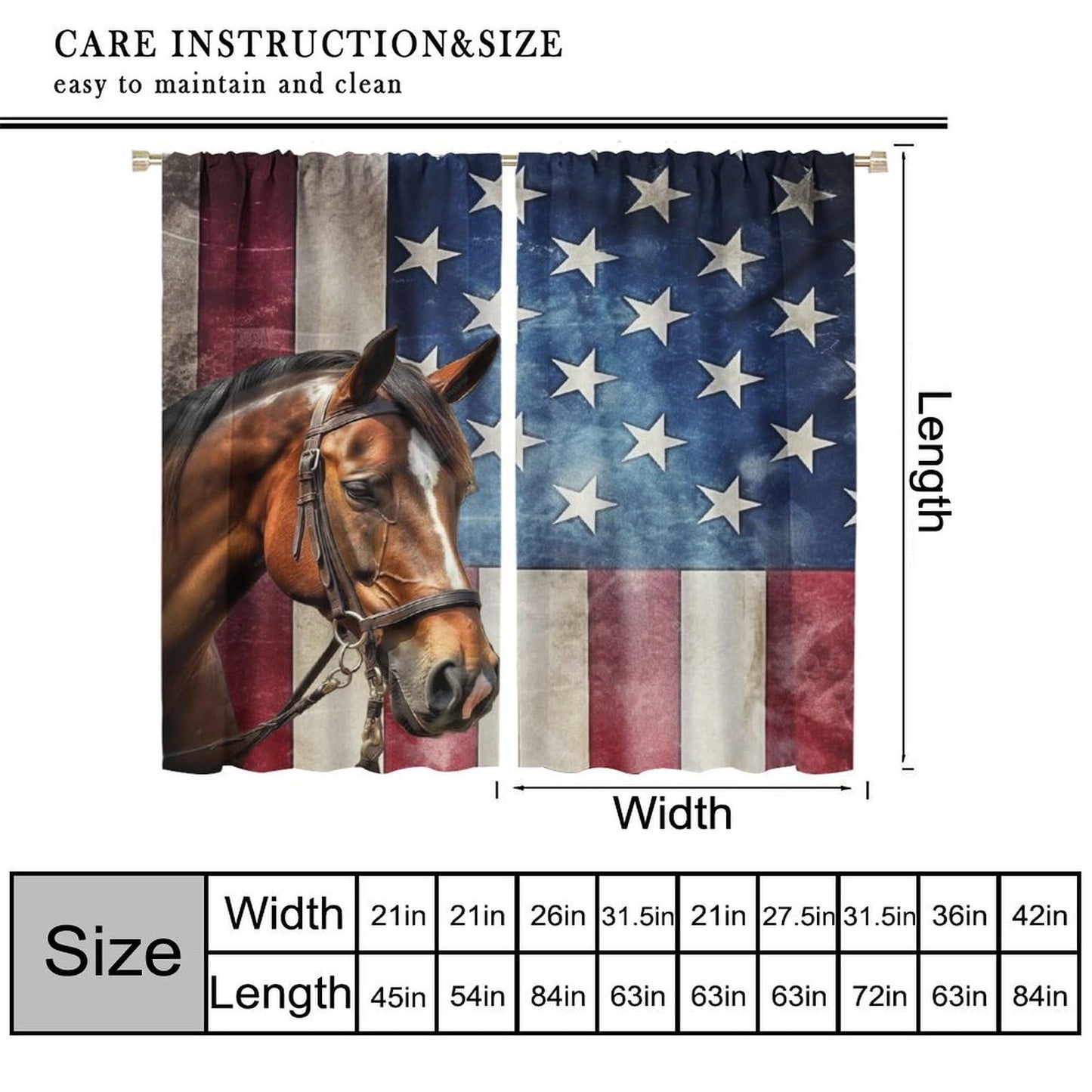 Yearn Jear Horse Window Curtains, Retro American Flag Western Wild Horses Curtains for Living Room,Rustic Farm Animal Cowboy Running Horse Drapes 2 Panel Sets,42x45 Inch Decor