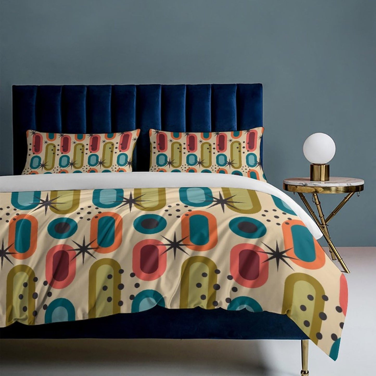 Colorful Aesthetic Comforter Cover Geometry Bed Set, Retro Atomic Duvet Cover，Modern Mid Century Bedding Sets，Aesthetic Abstract Art Bedding 3 Piece (1 Duvet Cover 86"x70" + 2 Pillow Sham 20"x30")
