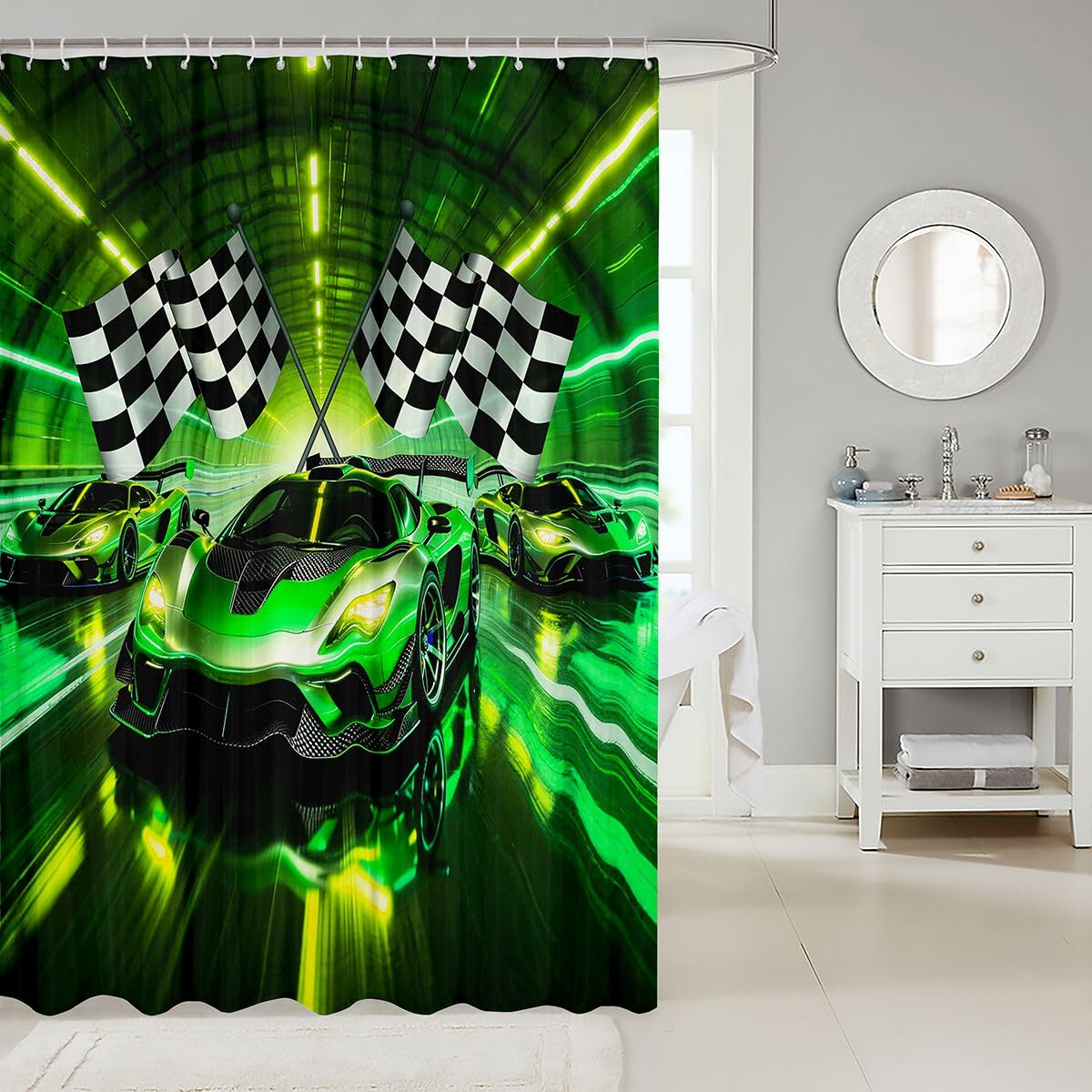 Feelyou Boys Sports Car Shower Curtains Speed Race Car Bathroom Curtain for Kids Women Men Racing Extreme Sports Bathroom Accessories Waterproof Polyester Fabric for Stalls Bathtubs 72"x72"