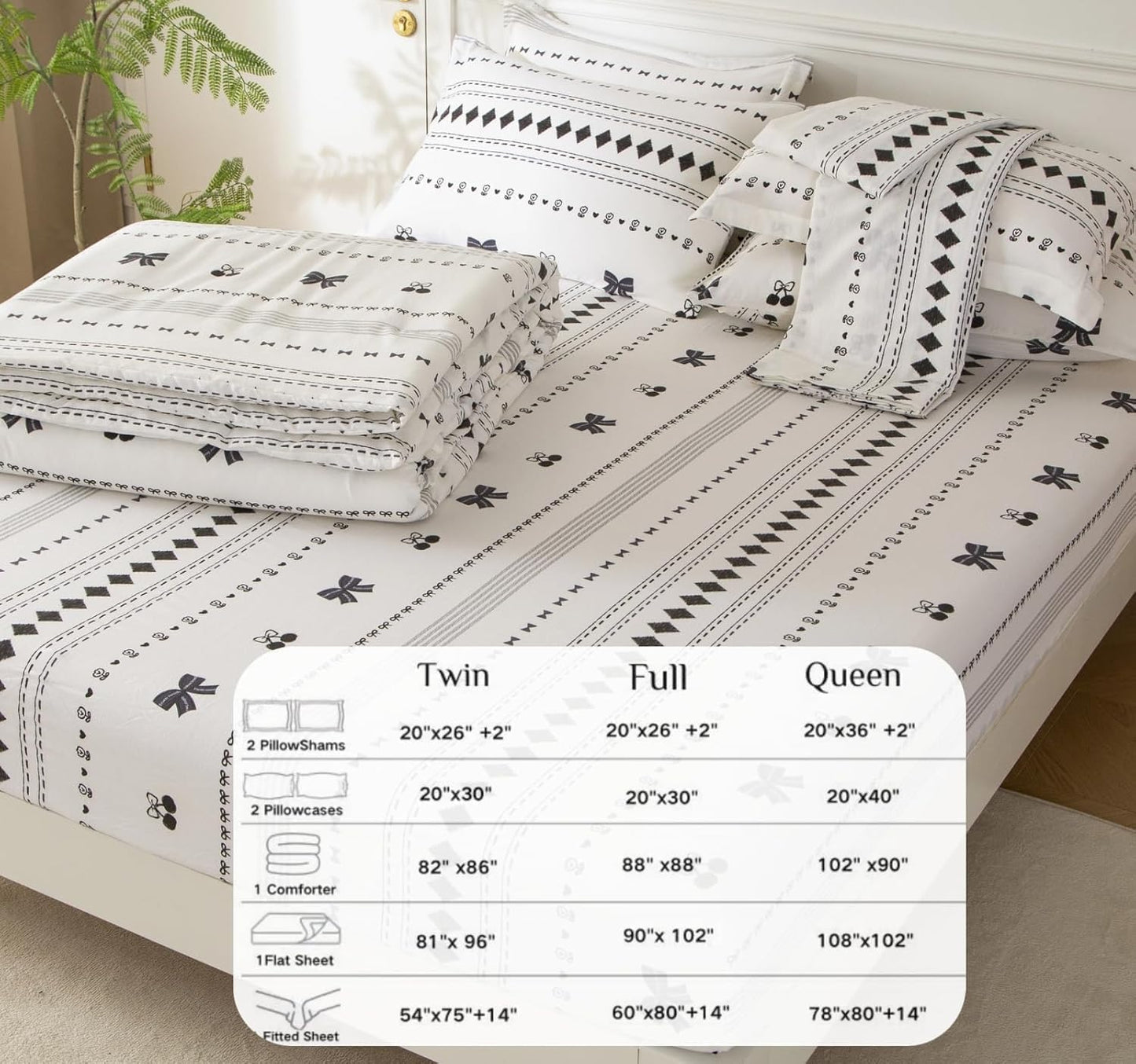 SDY Bow Floral Twin Size Comforter Set, Luxury Soft Bed in a Bag Twin 5 Pieces, All Season Bedding Set with Comforters, Sheets, Pillowcase & Sham