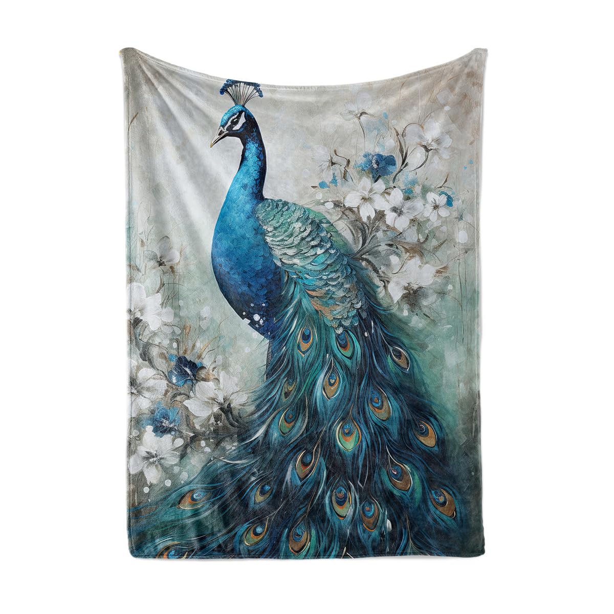 HUNXIAOJ Peacock Throw Blanket Peacock Themed Decor Animal Print Blanket King Size Soft Warm Flannel for Sofa Bed (60 in x 80 in)