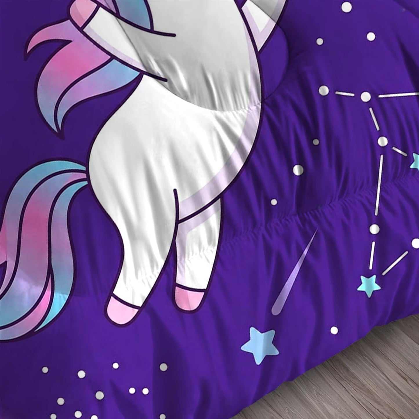 FUYEUN Unicorn King Comforter Set with Sheets for Kids Boys Girls Starry Sky Print 7 Pieces Cute Bedding Set Cartoon Animal Bed in a Bag Princess Room Decor