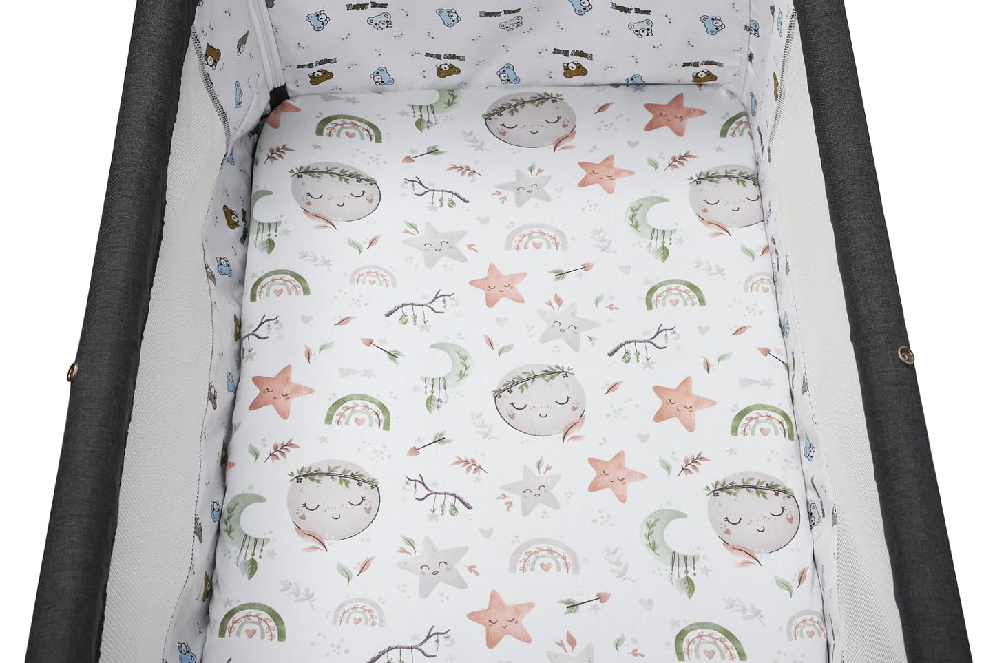 Tontukatu Stretchy Fitted Crib Sheets Set 2 Pack Portable Crib Mattress Topper for Baby Girl Boy,Ultra Soft Jersey Material, Light Green & Moon
