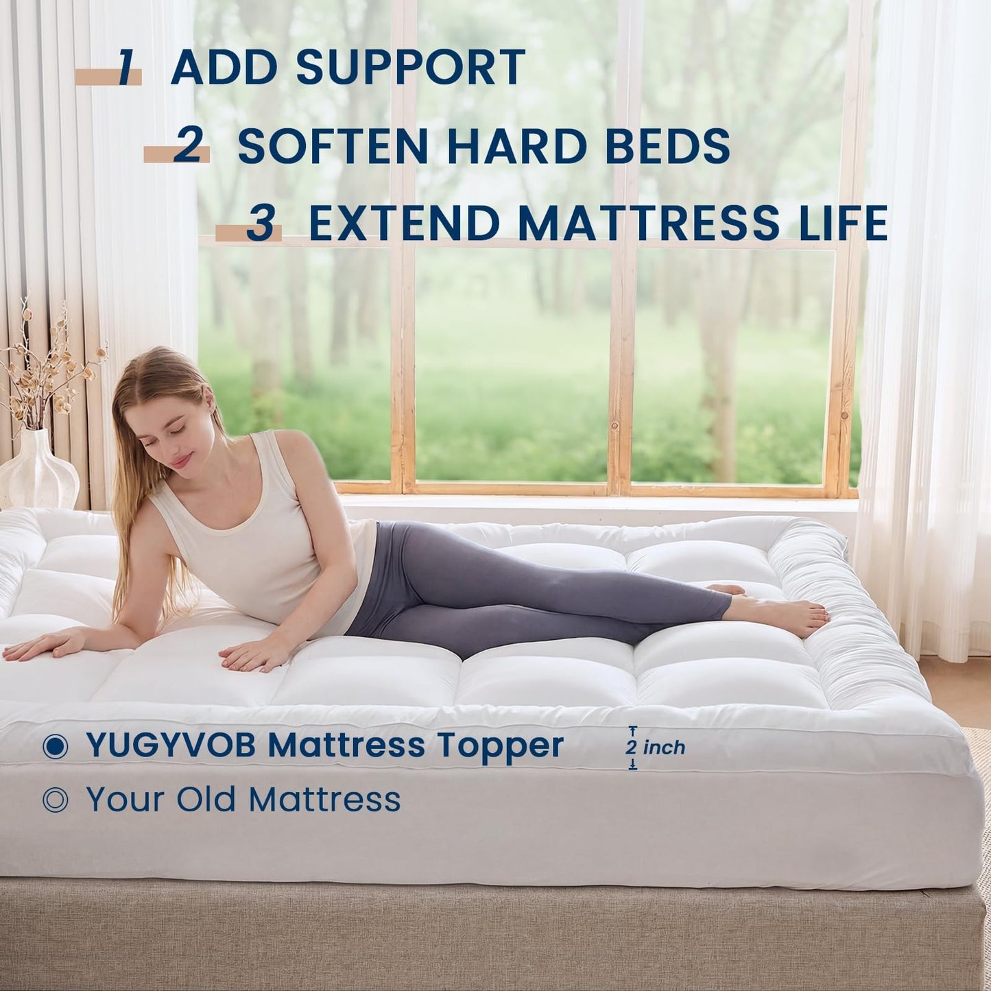 YUGYVOB Mattress Pad Extra Thick, Cooling, and Breathable King Mattress Topper 8-21" Deep Pocket Soft Down Alternative Fill