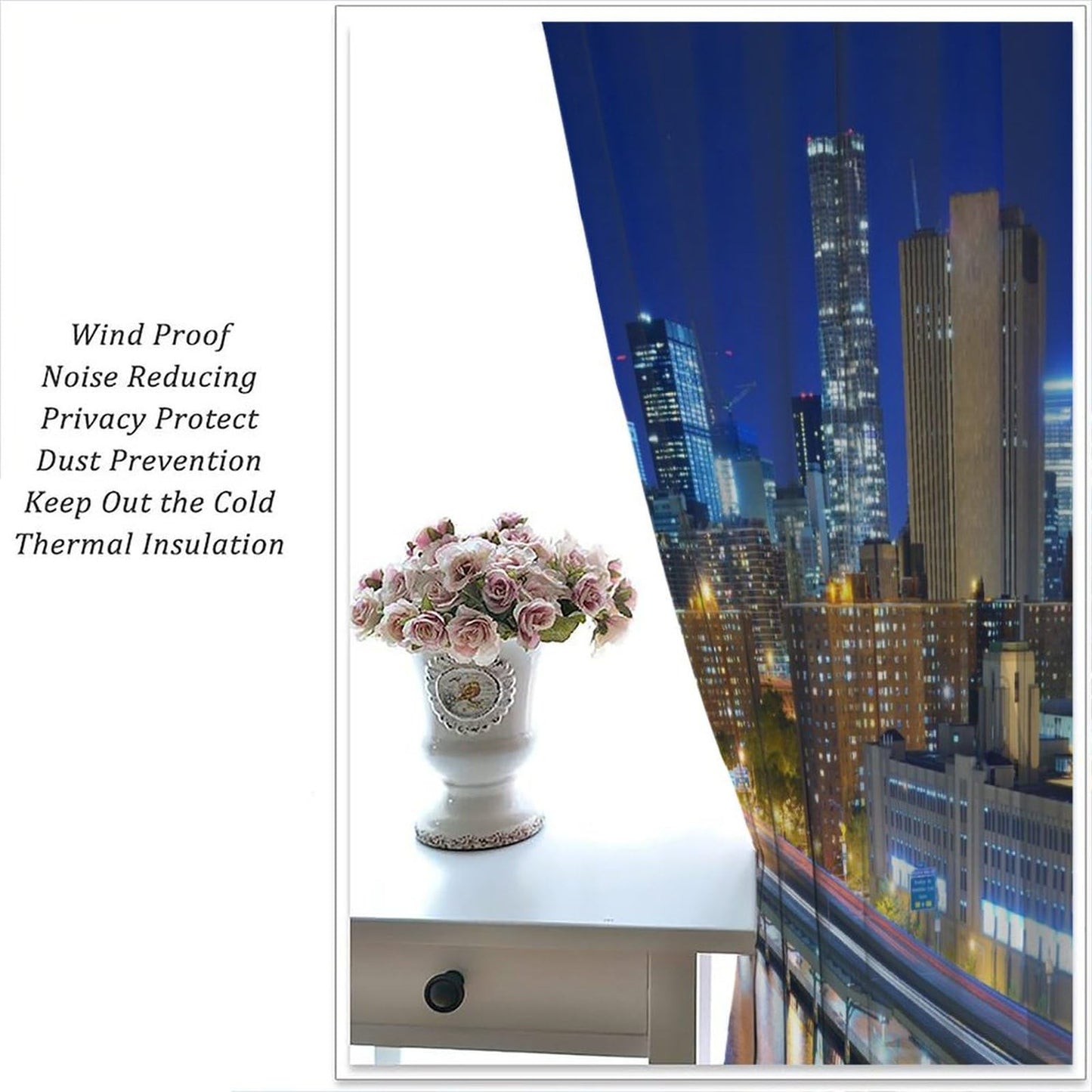 YSWOW City Landscape Blackout Curtains New York City Manhattan Night Skyscrapers Art Printed Window Drapes for Bedroom Living Room Decor Fabric 2 Panels 42x45 Inch 30% Shading Rate