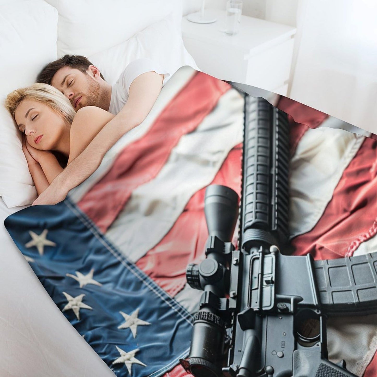 TOWINSFB American Flag Military Throw Blanket, Warm Cozy Soft Blanket Gun Theme July Fourth Blanket for Bed Couch Sofa, 30"x40"