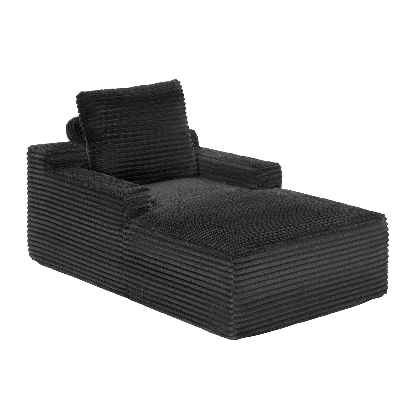 VanAcc 65" Chaise Lounge Sofa, Luxury Corduroy Sleeper Chaise with Armrests and Throw Pillows, No-Assembly Couch for Living Room or Apartment, Gray