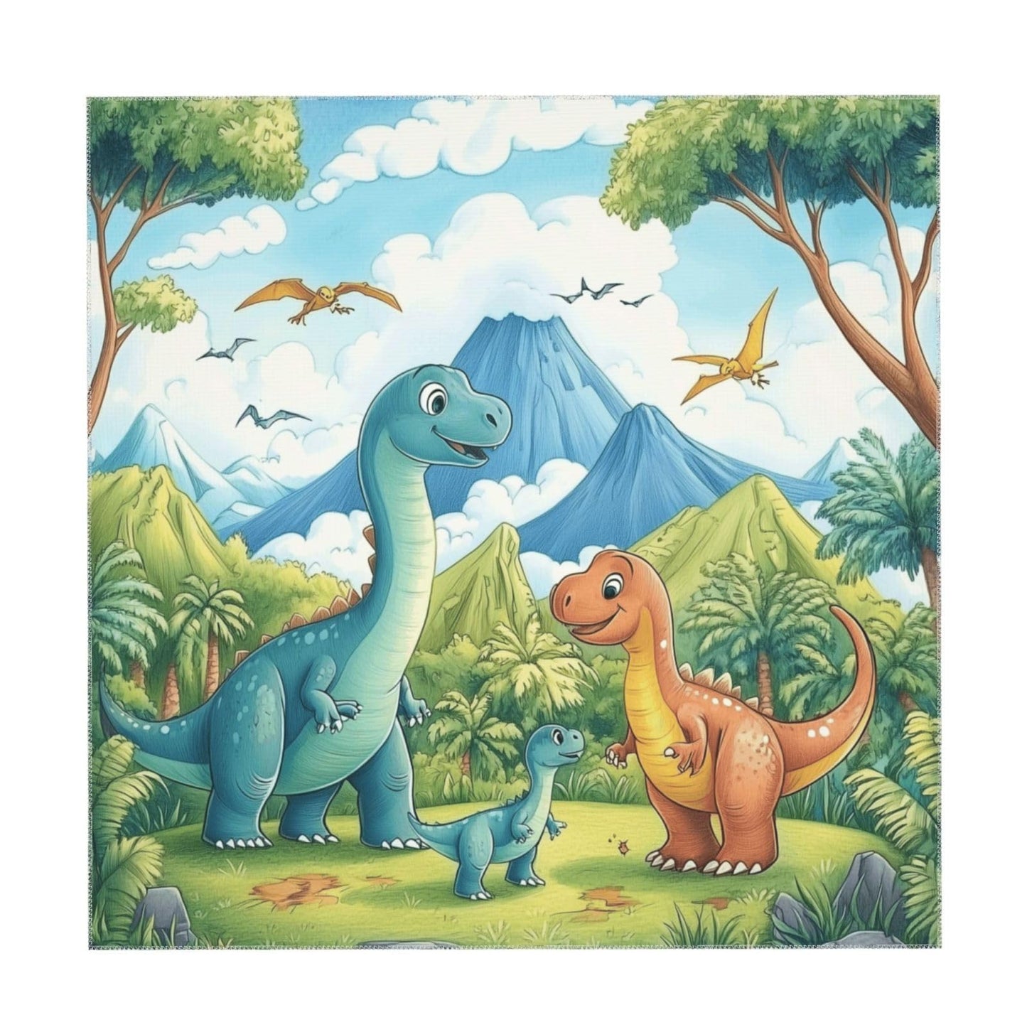 Entemne Square Table Cloth 55x55 Inch Jungle Cartoon Dinosaurs Tablecloth Washable Soft Wrinkle Free Dust Proof Card Table Cover for Tea Party Picnic Kitchen Dining Decor