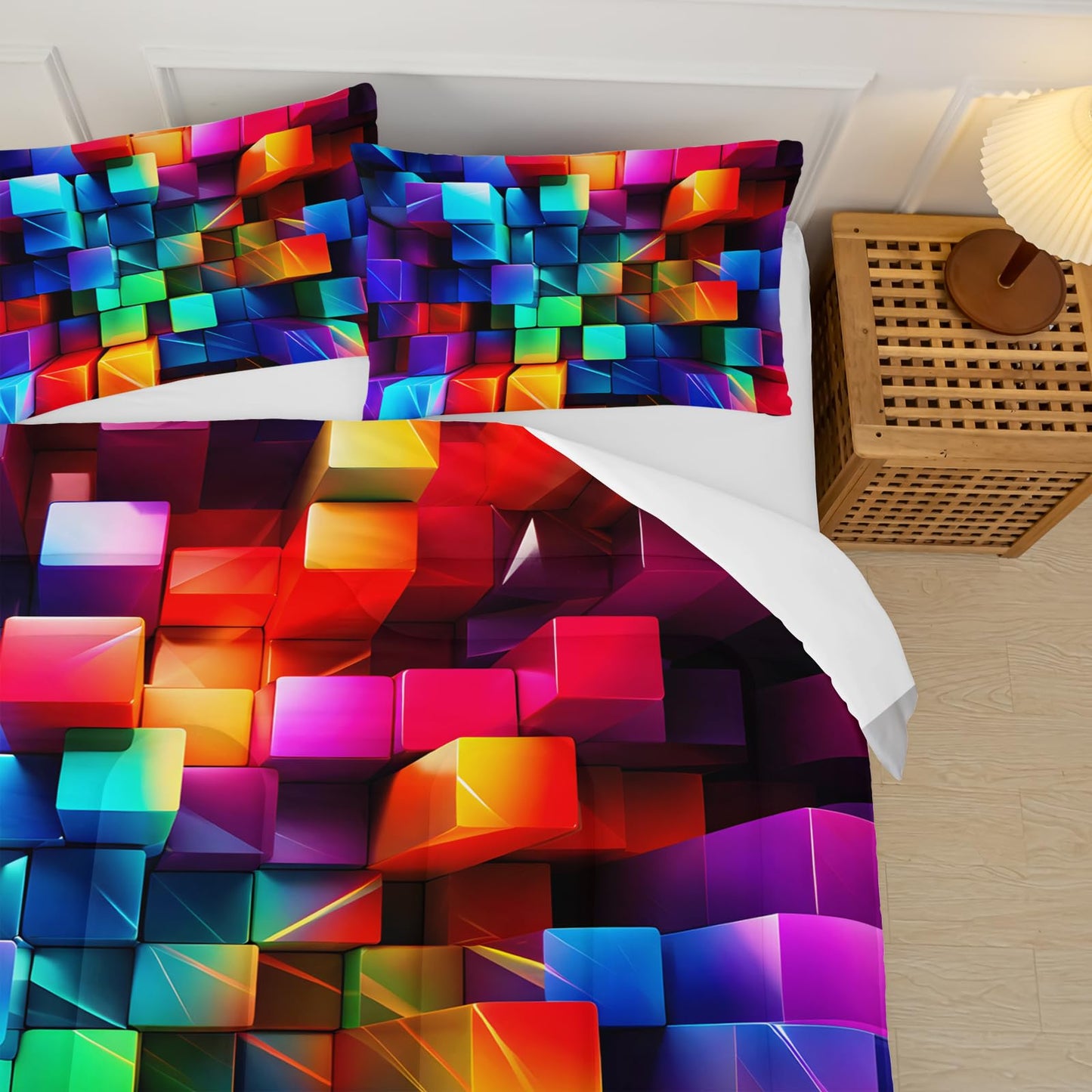 lneffble Colorful Checkered Comforter Set Full，3D Checkered Chic Gingham Bedding Set Full with 1 Comforter with 2 Pillow Case