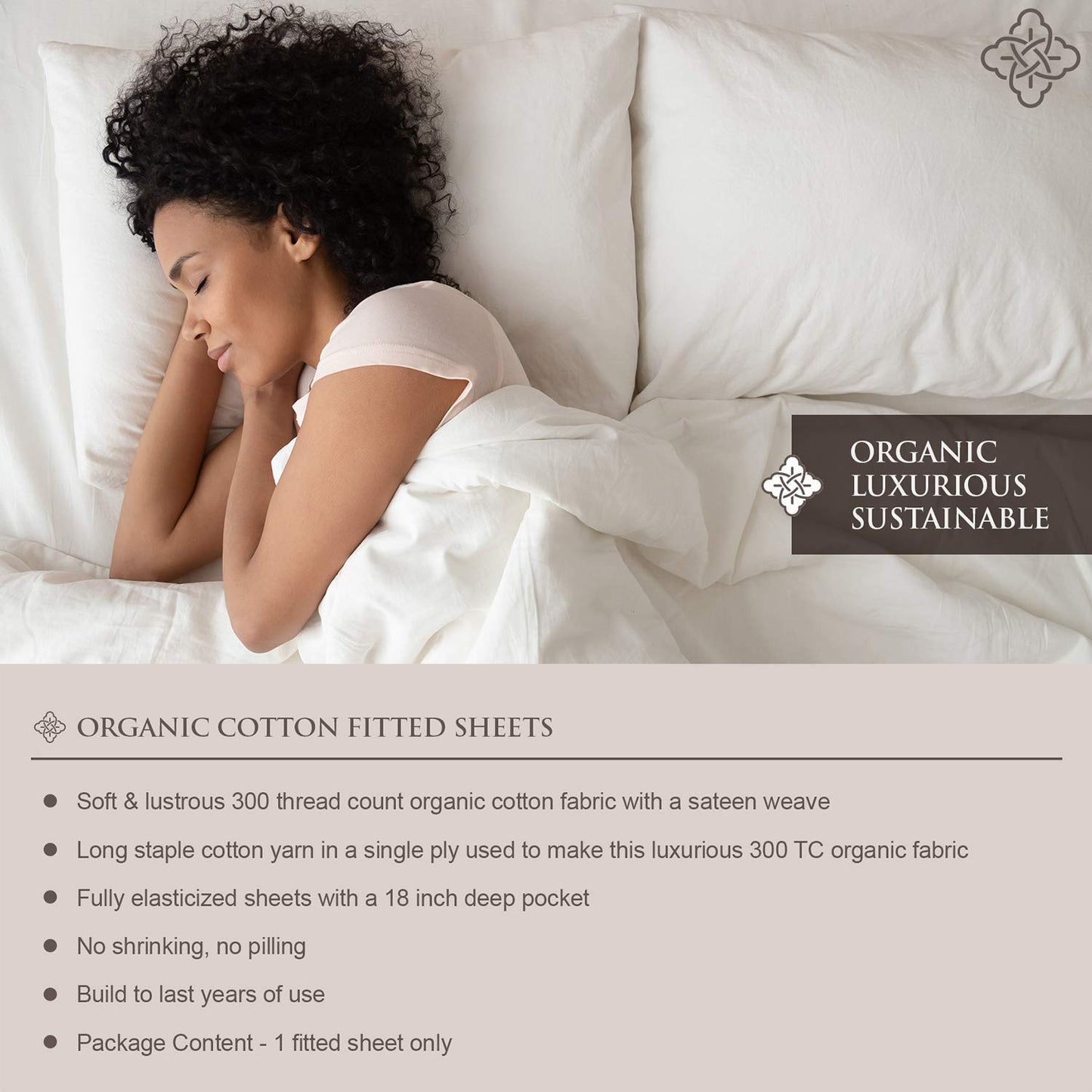 Bioweaves 100% Organic Cotton 1 Fitted Sheet Queen Size Only | 300 Thread Count Sateen Weave GOTS Certified with Deep Pocket - Gray