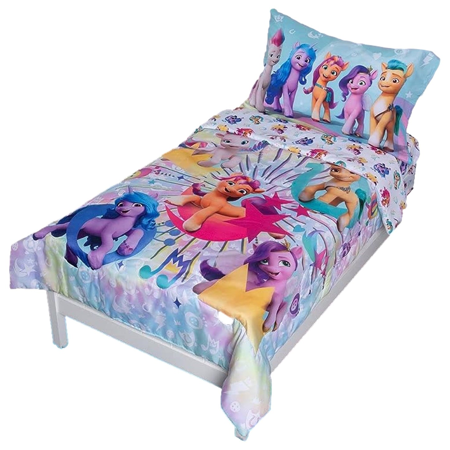 My Little Pony 4 Piece Toddler Bedding Set - Includes Quilted Comforter, Fitted Sheet, Top Sheet, and Pillow Case - My Little Pony Character Design for Toddler Bed