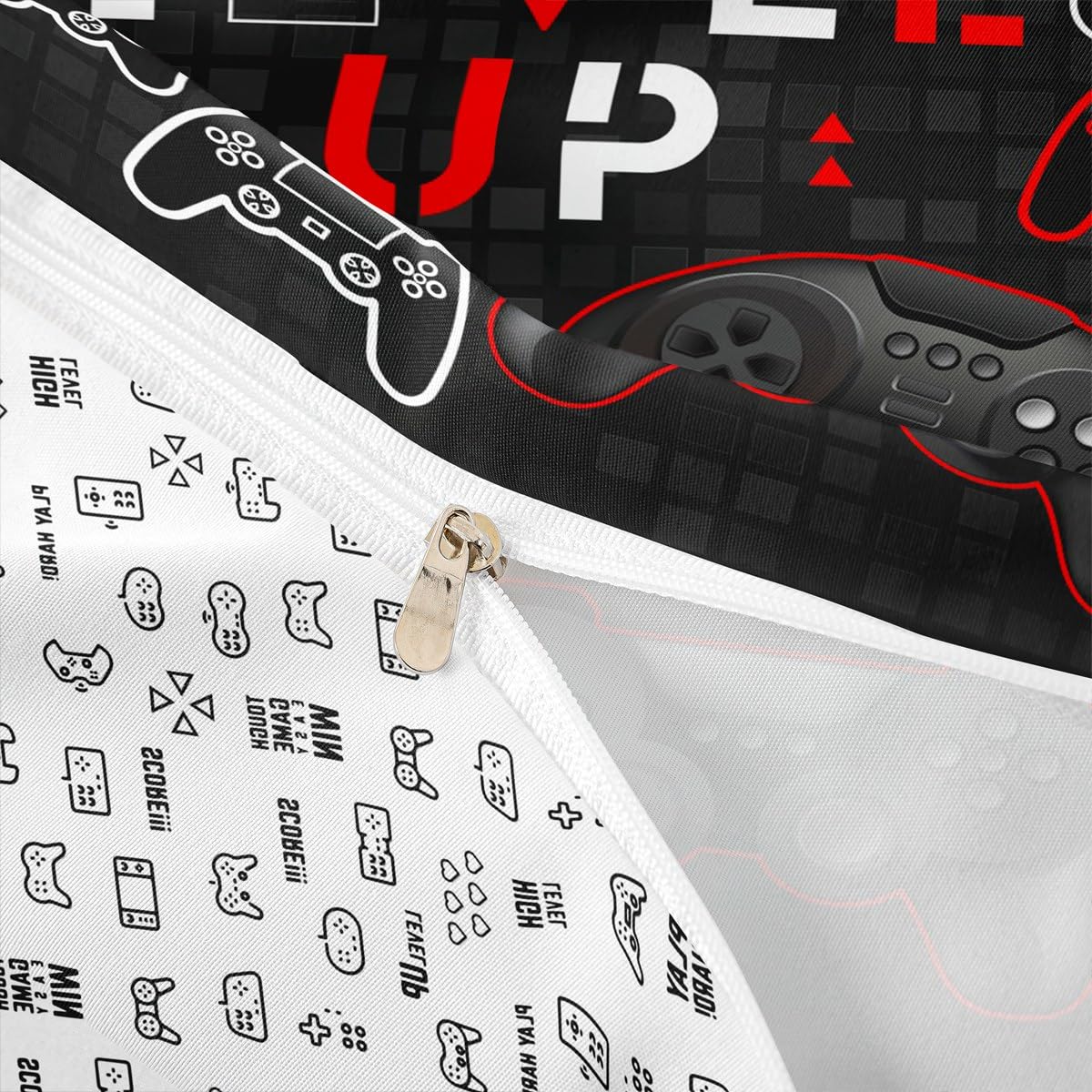 Homewish Gaming Duvet Cover Set King Size,Video Games Comforter Cover 3Pcs,Black White Gamepad Reversible Print Bedding Set for Kids Girls Boys Teens Room Decor,Modern Chic Quilt Cover,2 Pillowcases