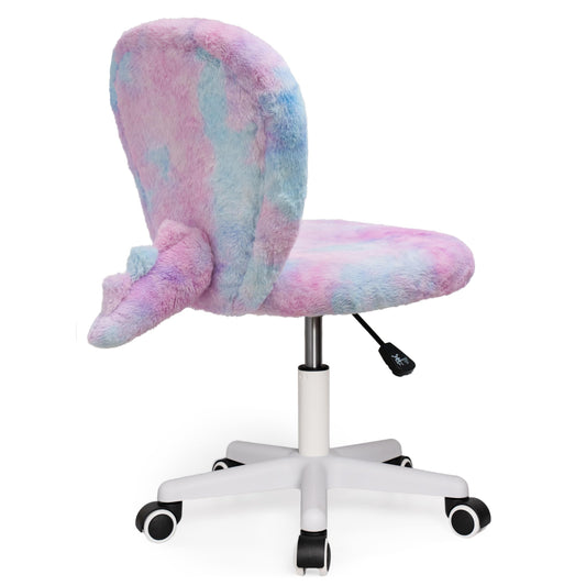 wangji TAILLA Fuzzy Kids Desk Chair, Small Comfy Armless Furry Faux Fur Swivel Chair for Tweens, with Detachable Animal Tail