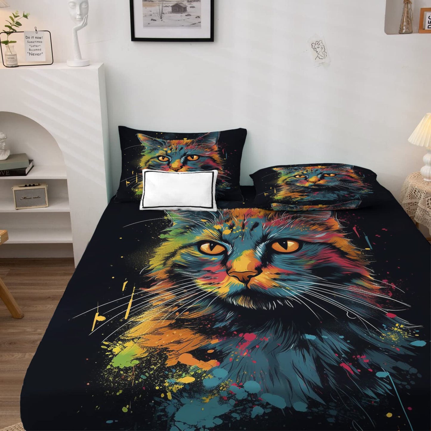 zcwl Queen Sheets Set, Cat Bed Sheets - Microfiber Bedding Sheets & Pillowcases 4 Piece, Animal Colorful Patterned Sheet Set, 16 Inch Deep Pocket Fitted Sheet, Silky Soft Wrinkle Free