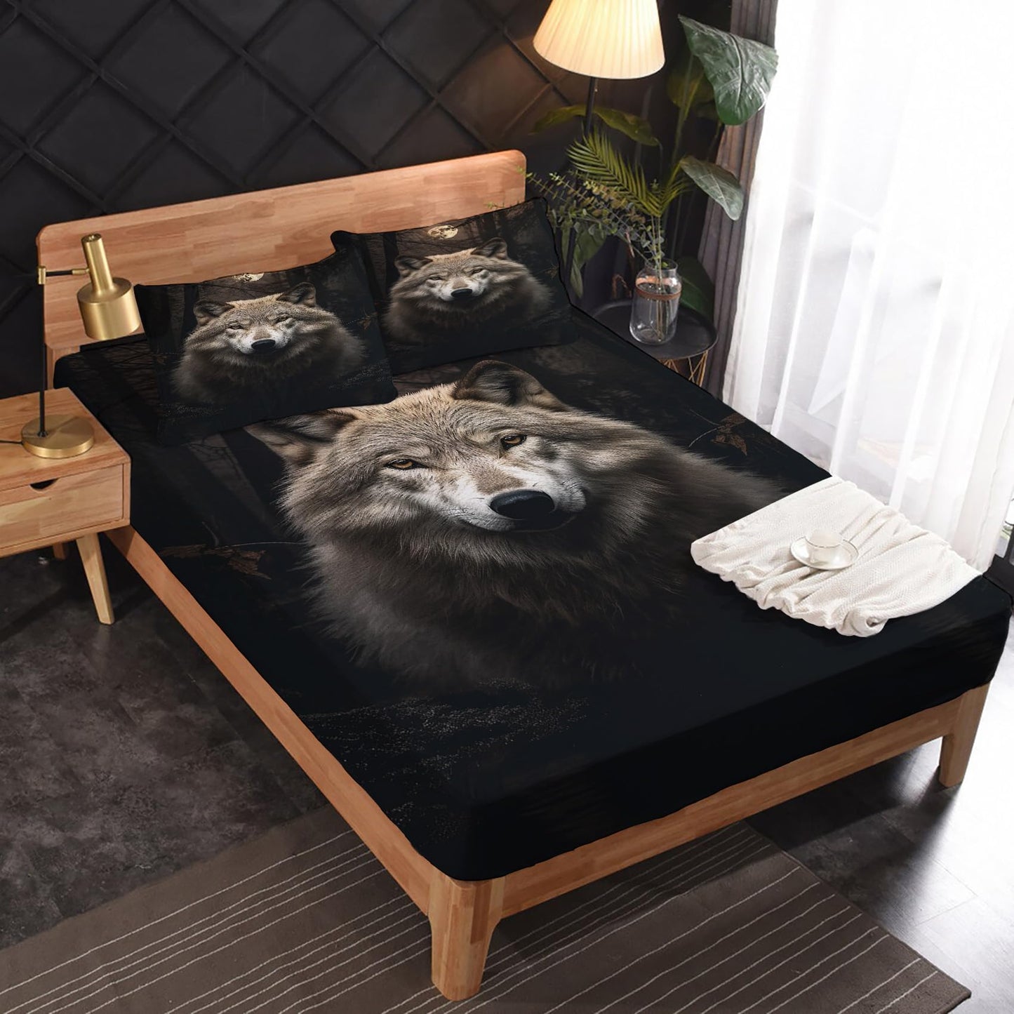 zcsm King Size Sheets Set - Wolf Bed Sheets, Wild Animal Bedding Sheets & Pillowcases, Soft Microfiber & Deep Pocket & Wrinkle Free Patterned Sheet Set, 1 Fitted Sheet, 1 Flat Sheet, 2 Pillow Cases