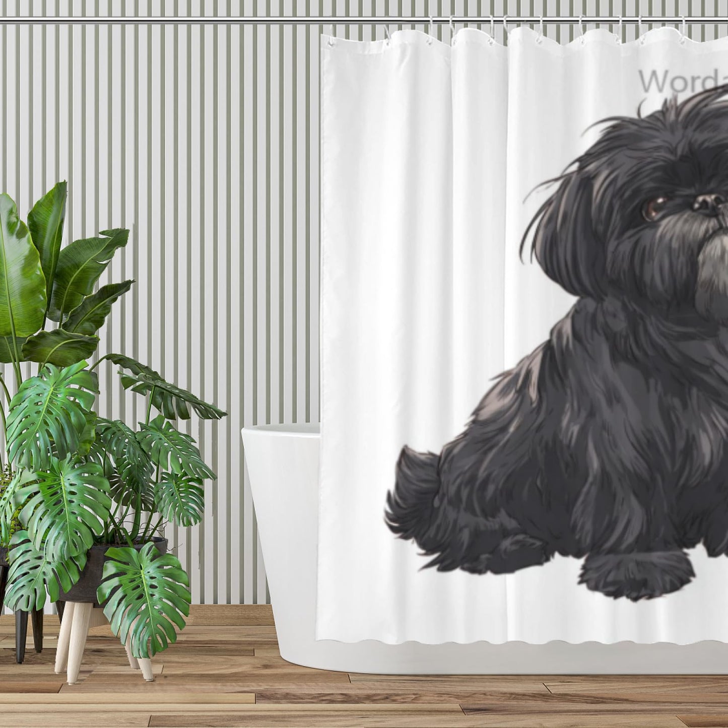 Wordatu Funny Black Shih Tzu Shower Curtain Decor Fabric Bathroom Curtains, Kids Children Rustic 72x72 inch with 12 Hooks