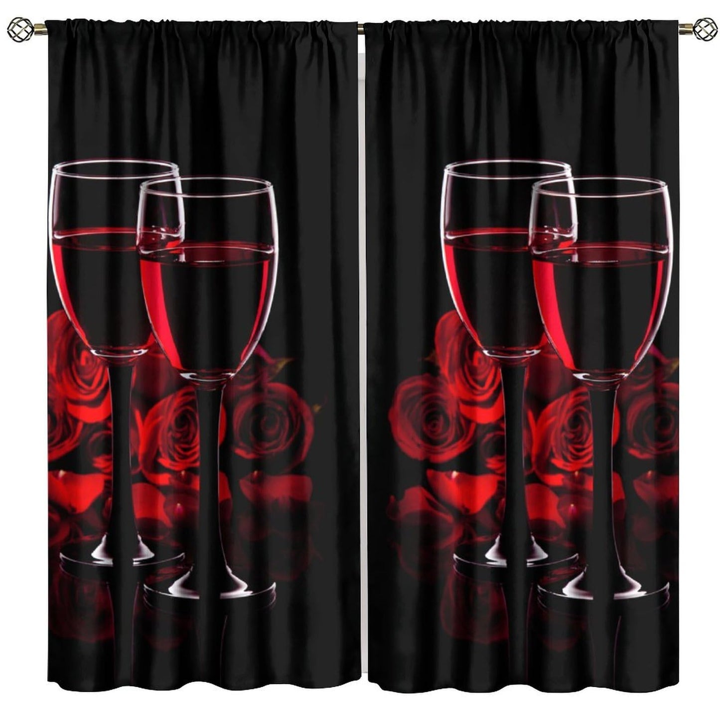 Wine Rose Curtains, Red Wine Glass Rose Floral Print, Light Filtering Window Drapes for Bedroom Dining Room Living Room, 20.5" W x 44.5" L, 2 Panels （No Blackout）