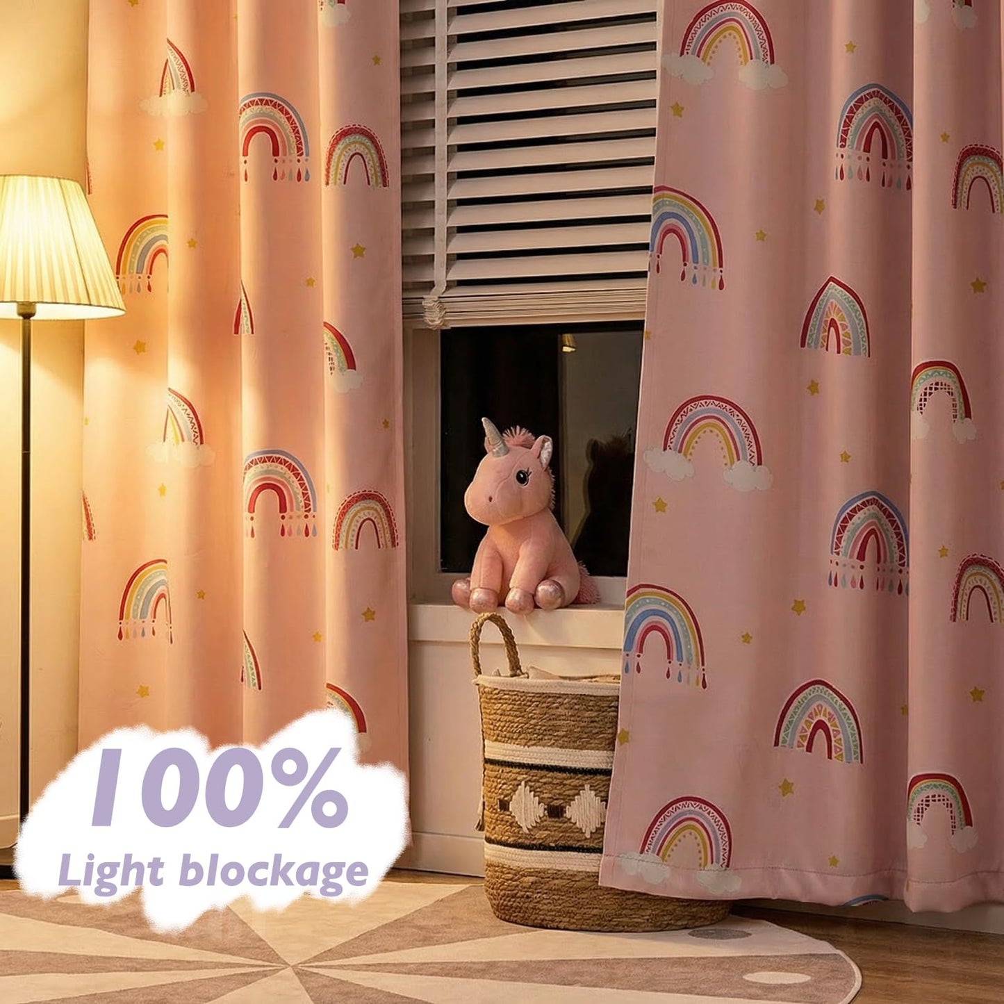 Vangao Blackout Curtains for Kids Bedroom Rainbow Pink Nursery Curtains 63 Inch Length Short Drapes for Teen Girls Thermal Insulated Room Darkening Boho Light Blocking for Living Room Set of 2