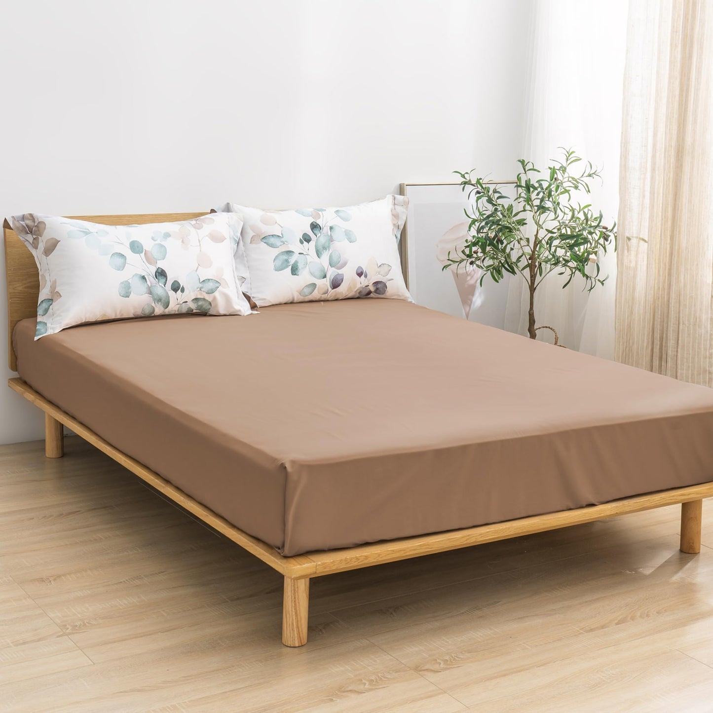MILDLY Deep Pocket Fitted Sheet Only 100% Long Staple Cotton Brown Breathable Bottom Sheet Queen Size 60"x80" Fits Up to 14" Deep Mattress