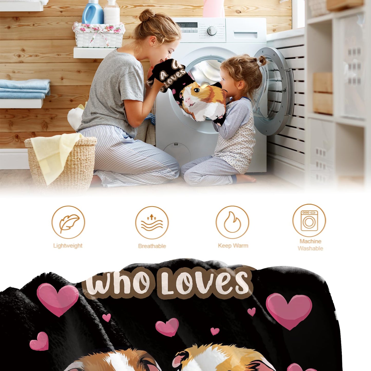Hohoto Guinea Pigs Blanket Gifts for Women Kids Girls Boys Men Mom Wife Female Friends Birthday Christmas Halloween Easter Gift Decor Soft Plush Throw Blankets Black 50"x60"