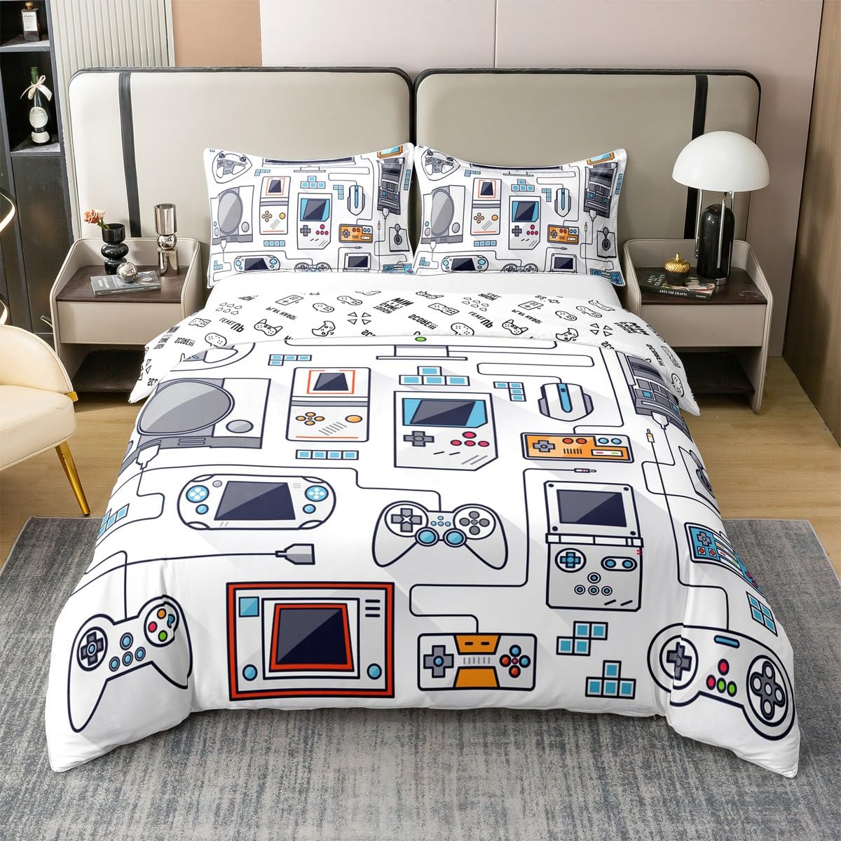 Erosebridal 100% Cotton Gamer Bedding Sets for Boys,Gaming Duvet Cover Set Twin Size, Video Games Comforter Cover,Gamepad Designs Bed Teen Boys Bedroom,Joystick Controller,2 Pcs with 1 Pillow Sham