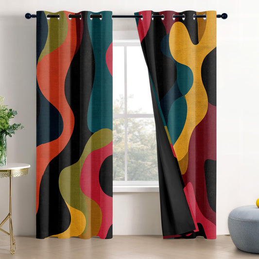 Abstract Curtains Blackout, Room Darkening Thermal Insulated Grommet Drapes for Bedroom Living Room, Retro Vintage Colorful Modern Abstract Patterned Window Treatments, 96 Inch Curtains 2 Panel Set