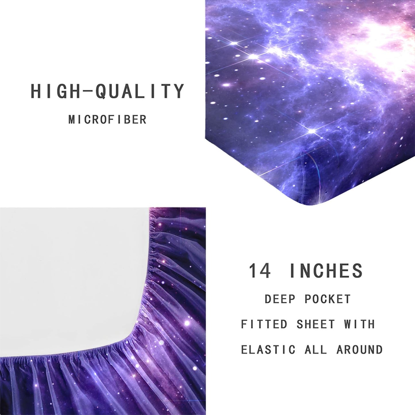 NiuOneTwin Fitted Sheets 1Fitted Sheet and 2 Pillowcases Lightning Star Boy Sheet Galaxy Kids Sheets 3D Printed Washable Machines Sheets