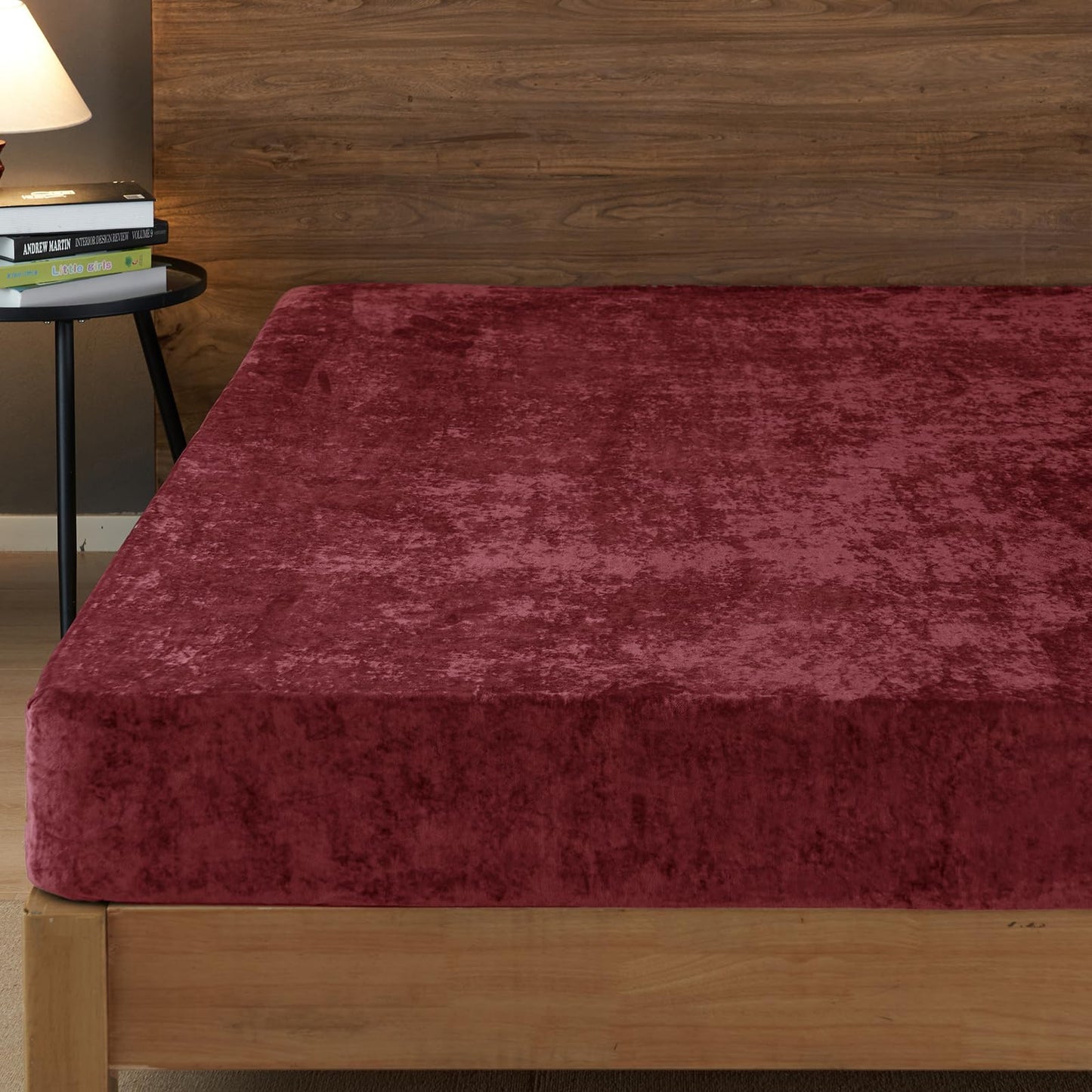 PHF Truly Velvet Fitted Sheet Only Full Size, Luxury Super Soft Cozy Fuzzy Flannel Bottom Sheet, Deep Pocket Up to 16",Strenghth Elastic Band, Suitable for Fall Winter Spring, No Pillowcases, Wine Red