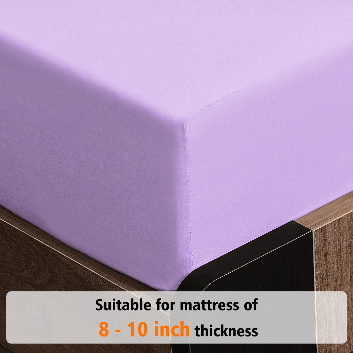 Lirex Cotton Queen Fitted Sheet Only, 300 Thread Count Soft Breathable, 8-10" Deep Pocket Sheet for Hotel Home, Light Purple