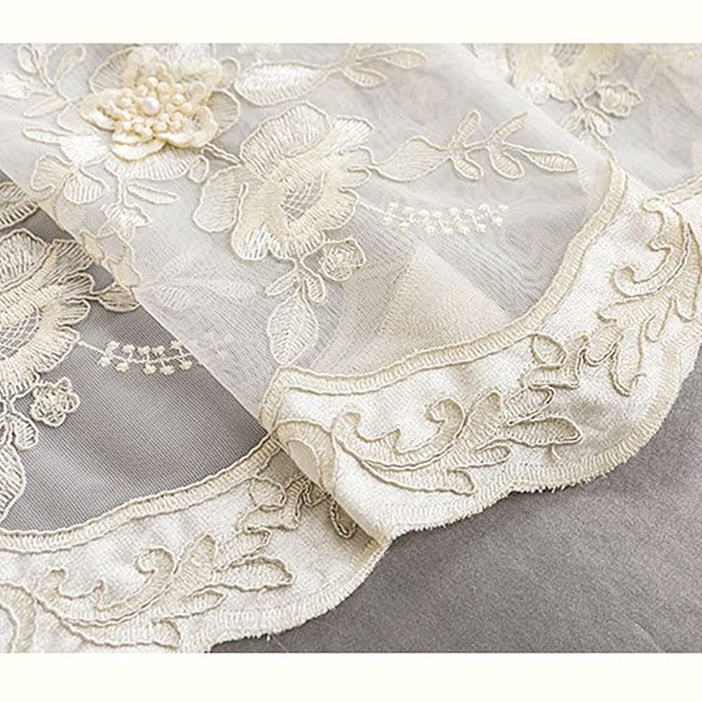 Amidoudou 1 Pair European 3D Flower Luxury Embroidered Curtains Double Layer Curtains with Valance for Living Room Bedroom (Grey,52x96 Inch)