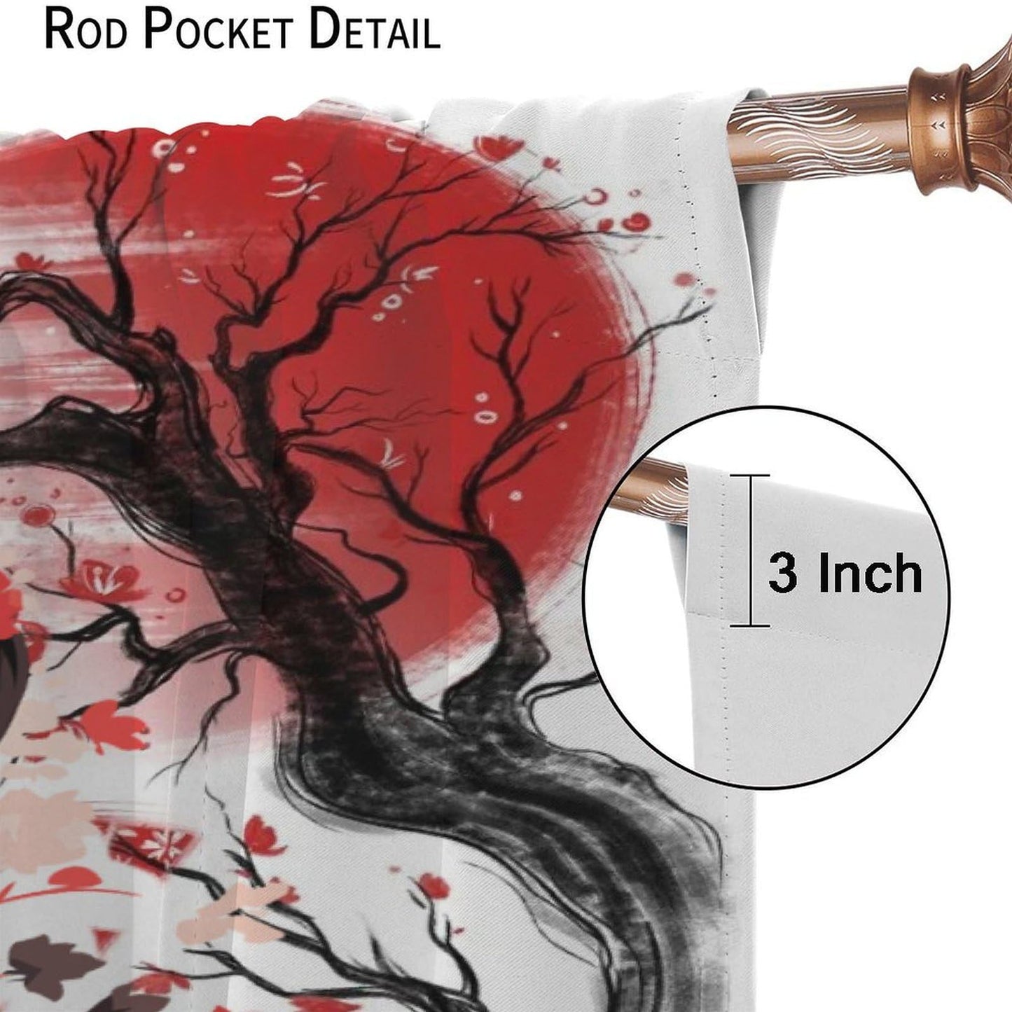 Yearn Jear Red Geisha Curtains Japanese Style with Cherry Blossoms Traditional Kimono Folk Culture Style,Rod Pocket Drapes for Living Room Bedroom Kitchen 42x45 Inch Decor