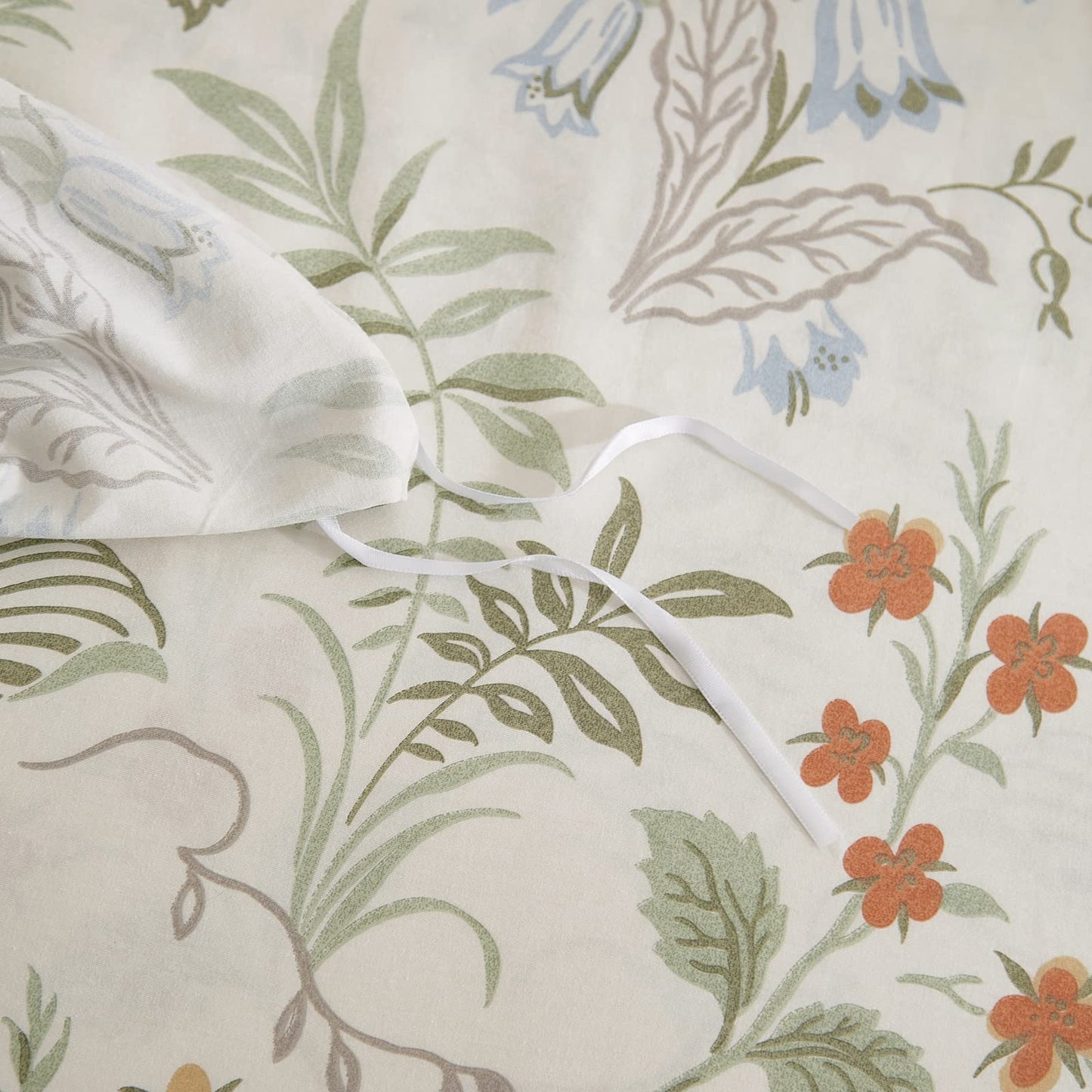 mixinni Floral Duvet Covers Queen Size Botanical Flower Leaf Printed on White Bedding Duvet Cover Set with Zipper Closure Ties for Him and Her 1 Duvet Cover with 2 Pillowcases-(3pcs, Queen Size)