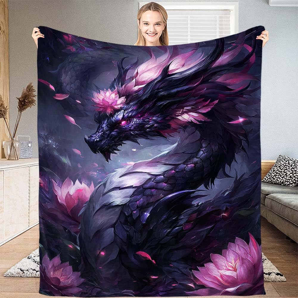 Custom Dragon Blanket for Kids Teens Adults – Soft Fantasy Throw Cozy Animal Print Bed Throw for Bedroom or Living Room (Dragon Blanket #13)