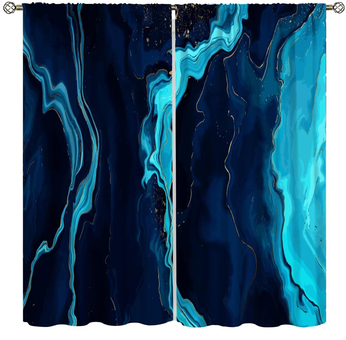 Blue Marble Curtains, Abstract Marble Texture Marbling Printed Window Treatments for Living Room Bedroom Kitchen Decor, Modern Elegant Blue Pink Drapes Set 2 Panels,42x45 Inches