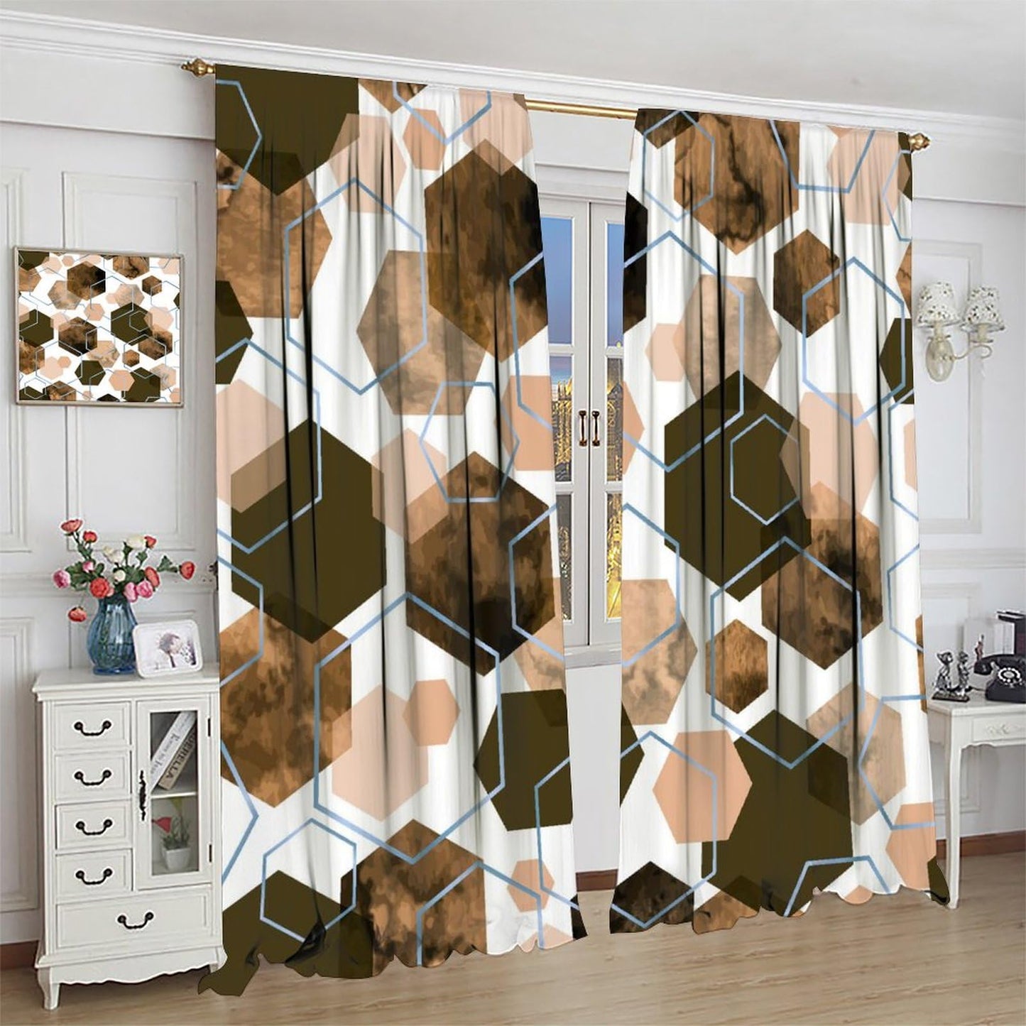 YCness Marble Curtains Modern Abstract Brown Geometric Art Printed Blackout Window Drapes for Bedroom Living Room Decor Fabric Set 2 Panel 42x45 Inch 80% Shading Rate