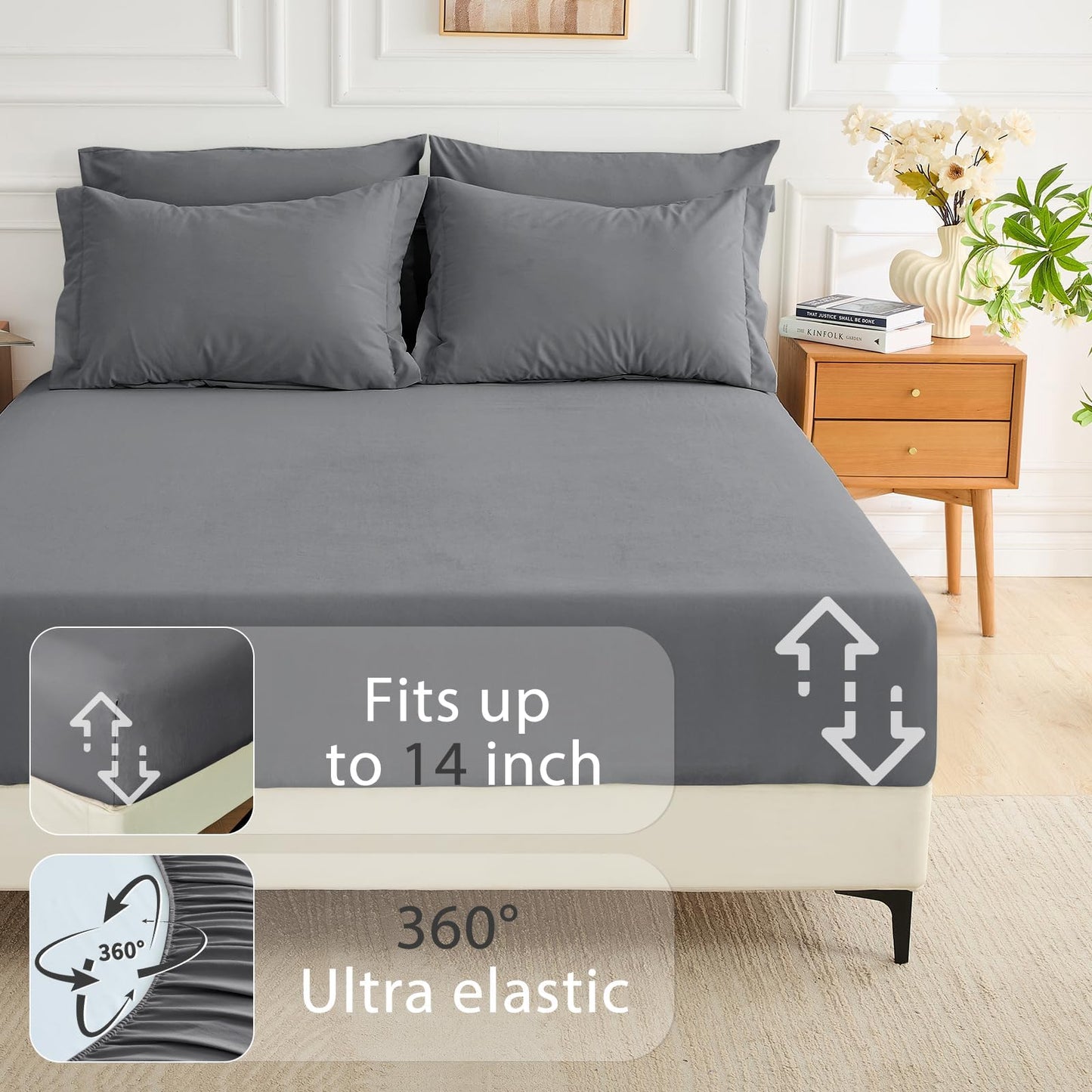 MUXHOMO 7 Pieces King Comforter Set, Soft Bed in a Bag King Size, All Season Bedding Set with Comforter, Flat Sheet, Fitted Sheet, Pillowcases & Shams, Dark Grey