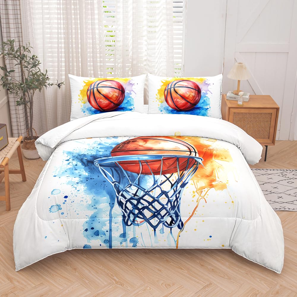RUPSLO 5 Pieces Basketball Comforter Set Boys,Twin Comforter Bedding Set for Teens,Boys Twin Comforter Sets,Basketball Bedding Twin,Sports Comforter Twin 5Pcs