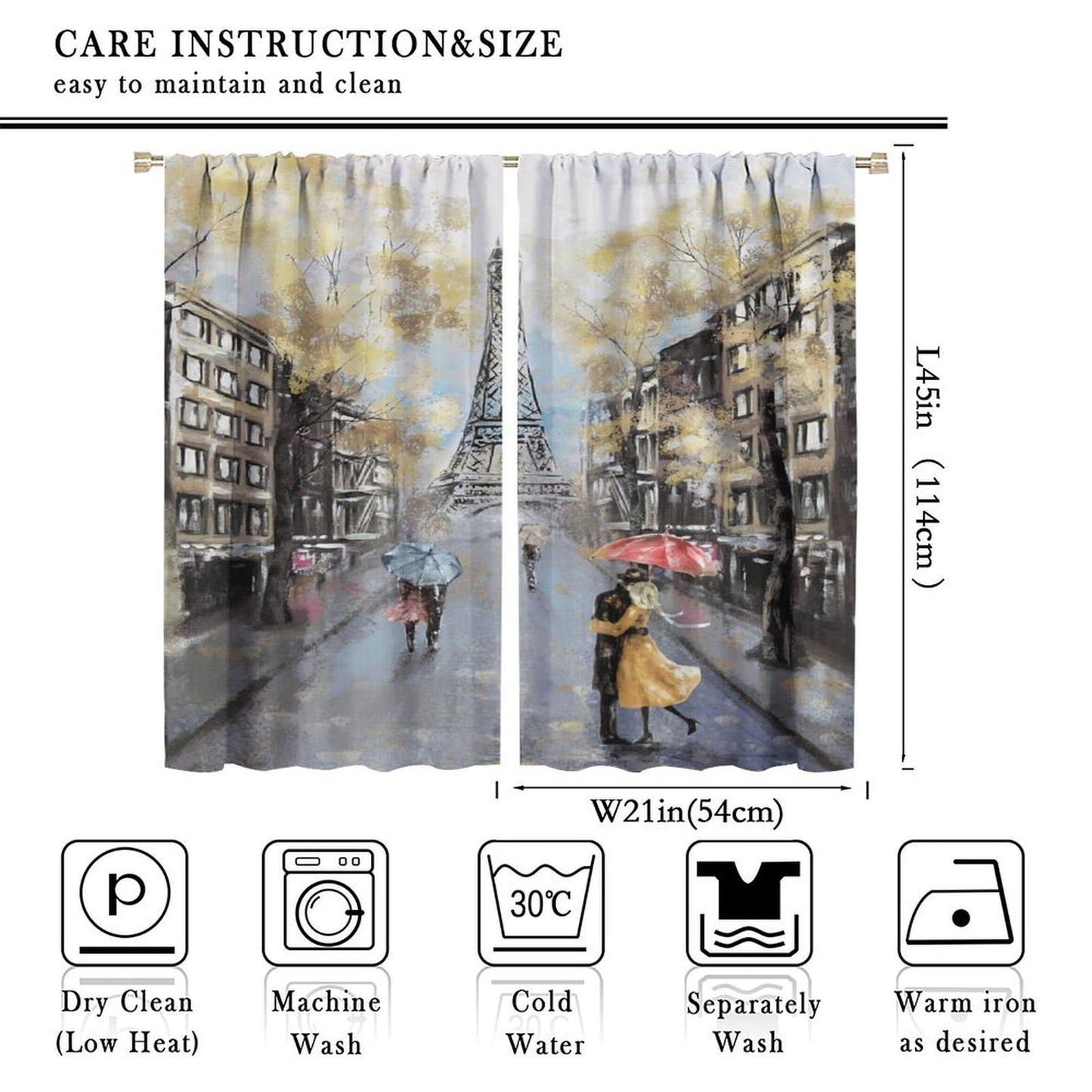 LOMADIA Eiffel Tower Curtain, Oil Painting Style, Yellow Paris Tower Couple Pattern Window Treatments 2 Panels Drapes for Bedroom Living Room Kitchen Decor 42x45in
